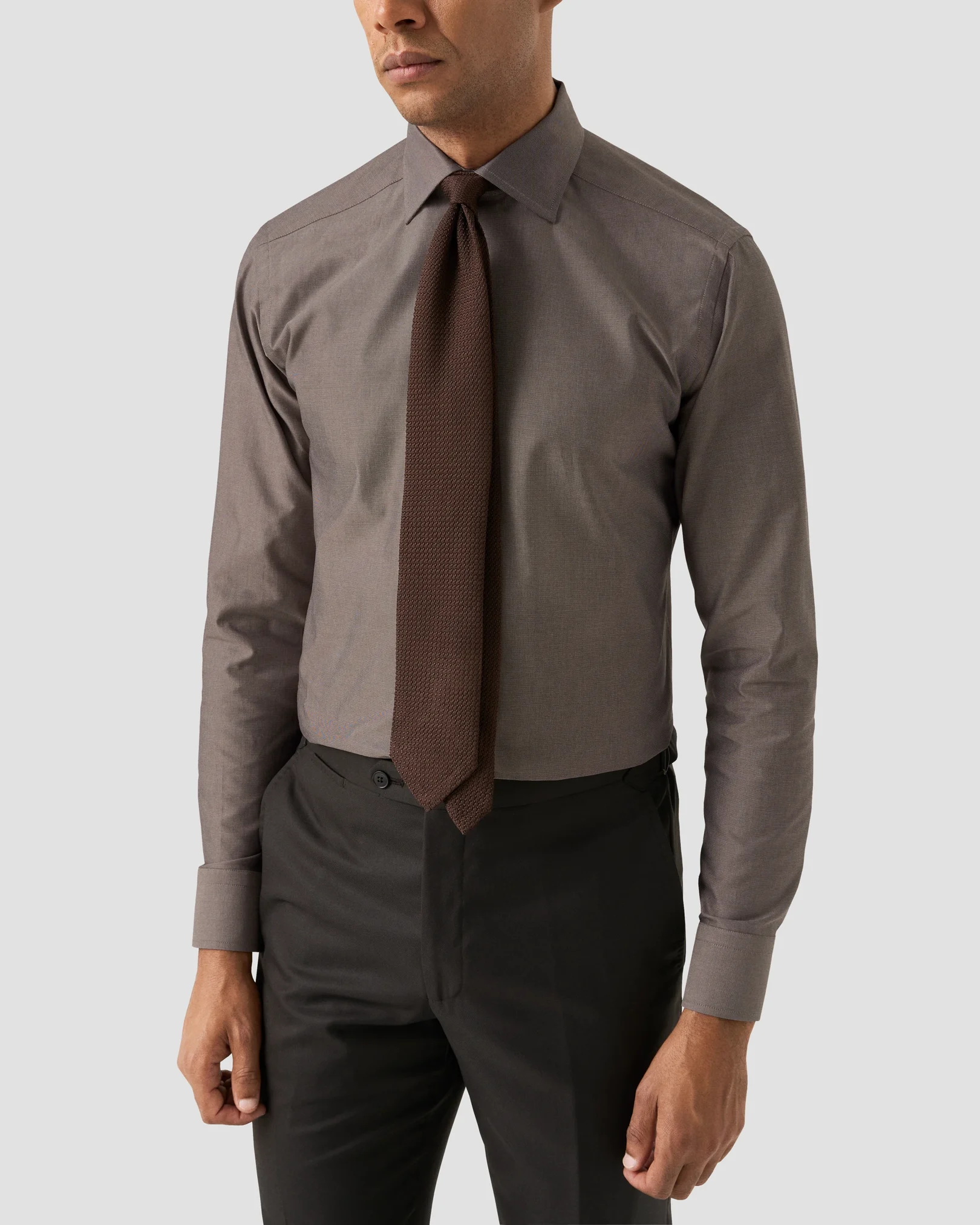 Eton - dark brown floral effect semi solid shirt