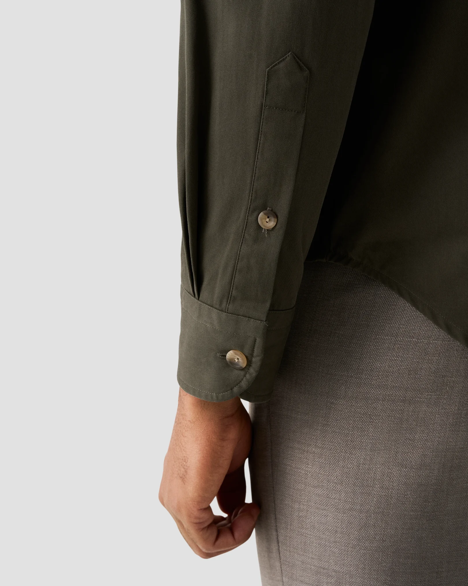 Eton - dark green twill long pointed collar double rounded overshirt