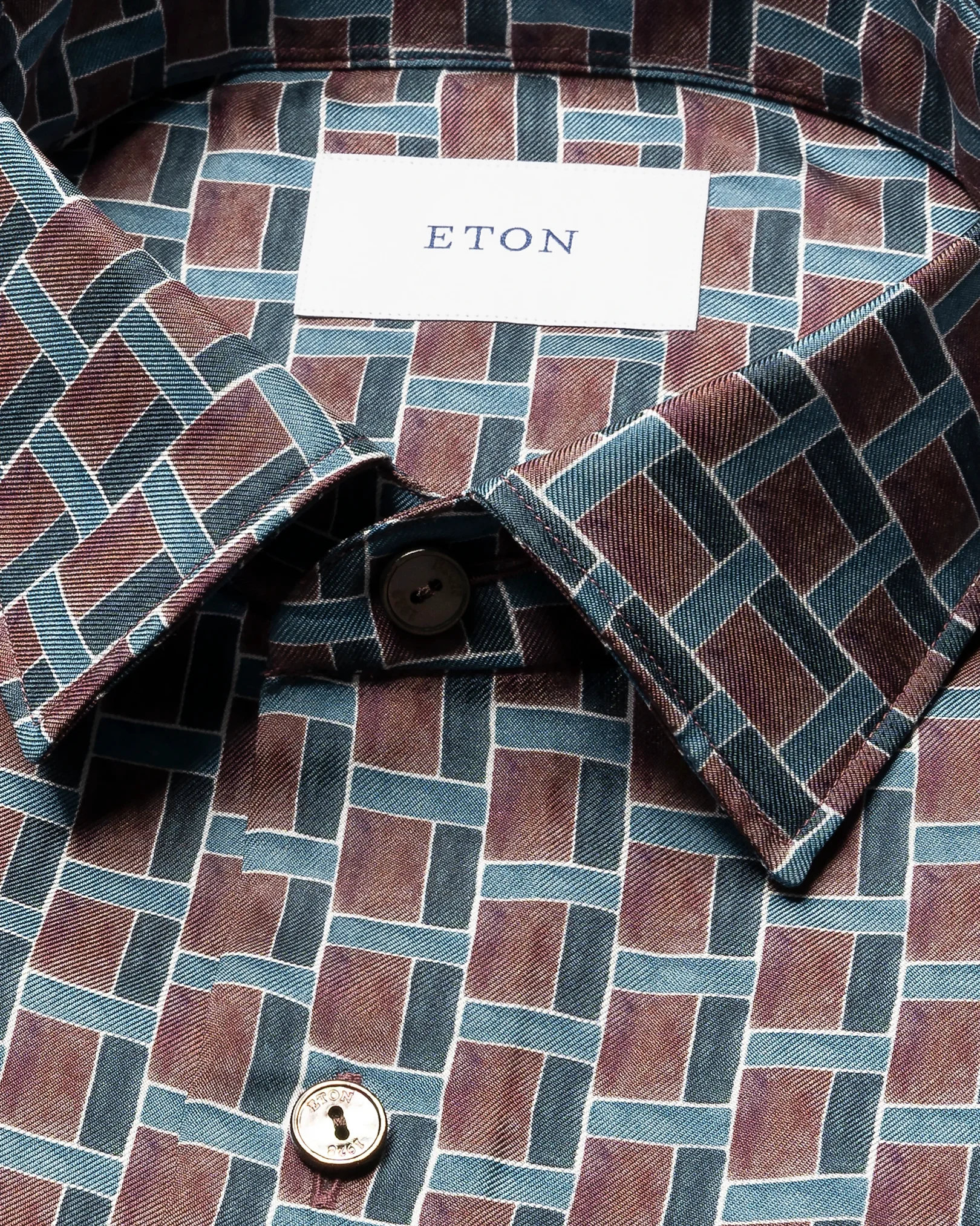 Eton - brown geometric print silk shirt