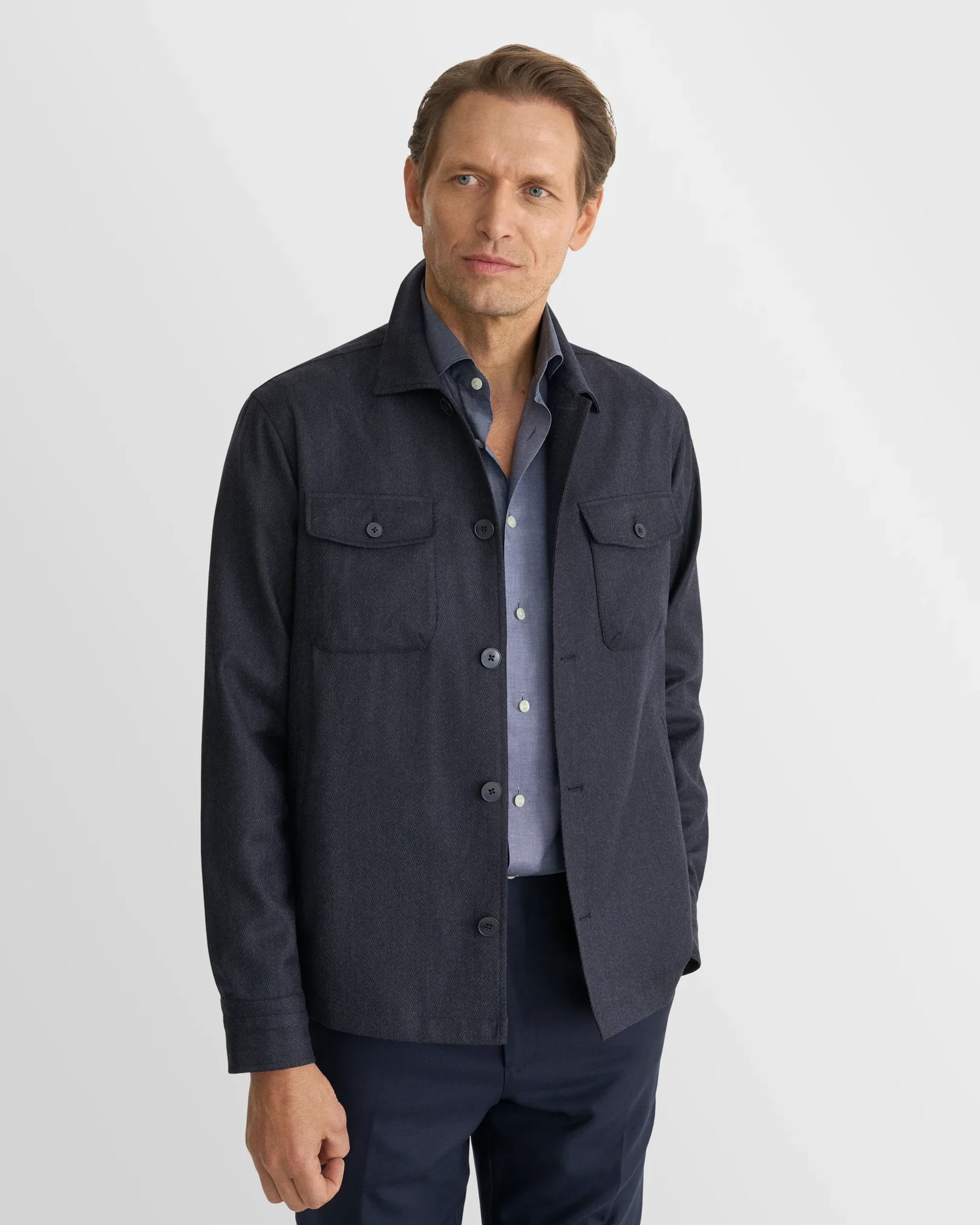 Eton - navy blue solid signature oxford shirt wide spread 266