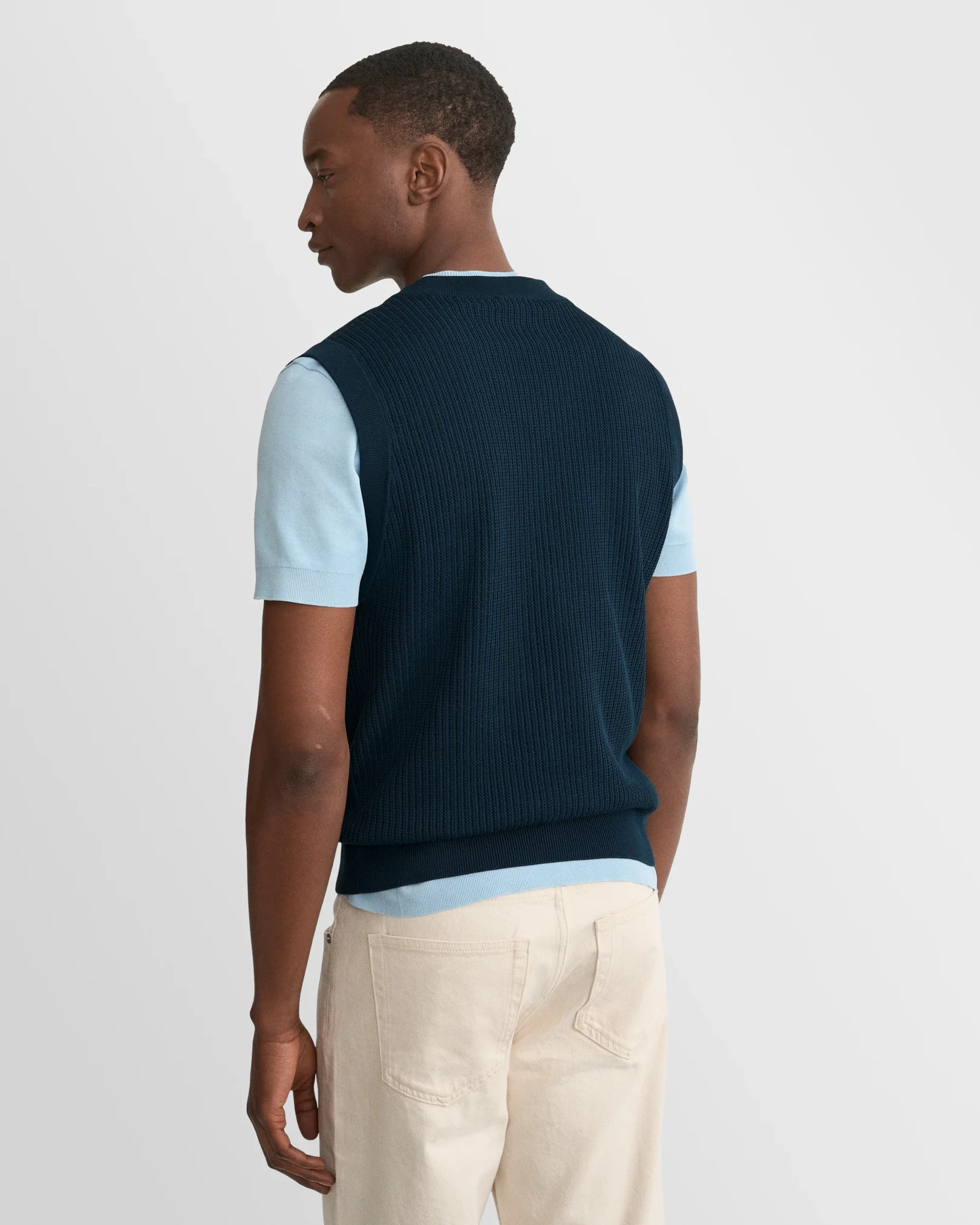 Eton - mid blue cotton structure knit vest