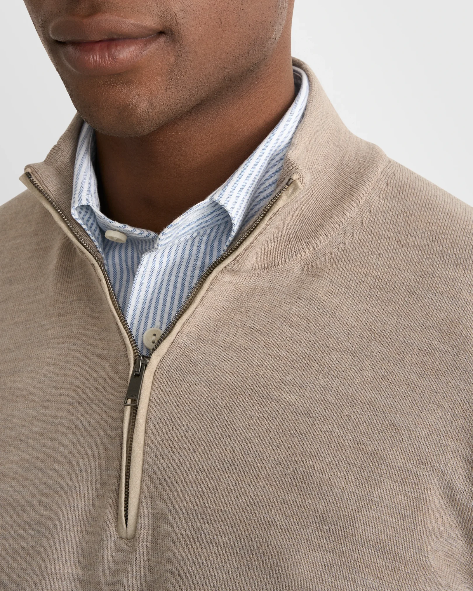 Eton - beige merino quarter zip knit sweater