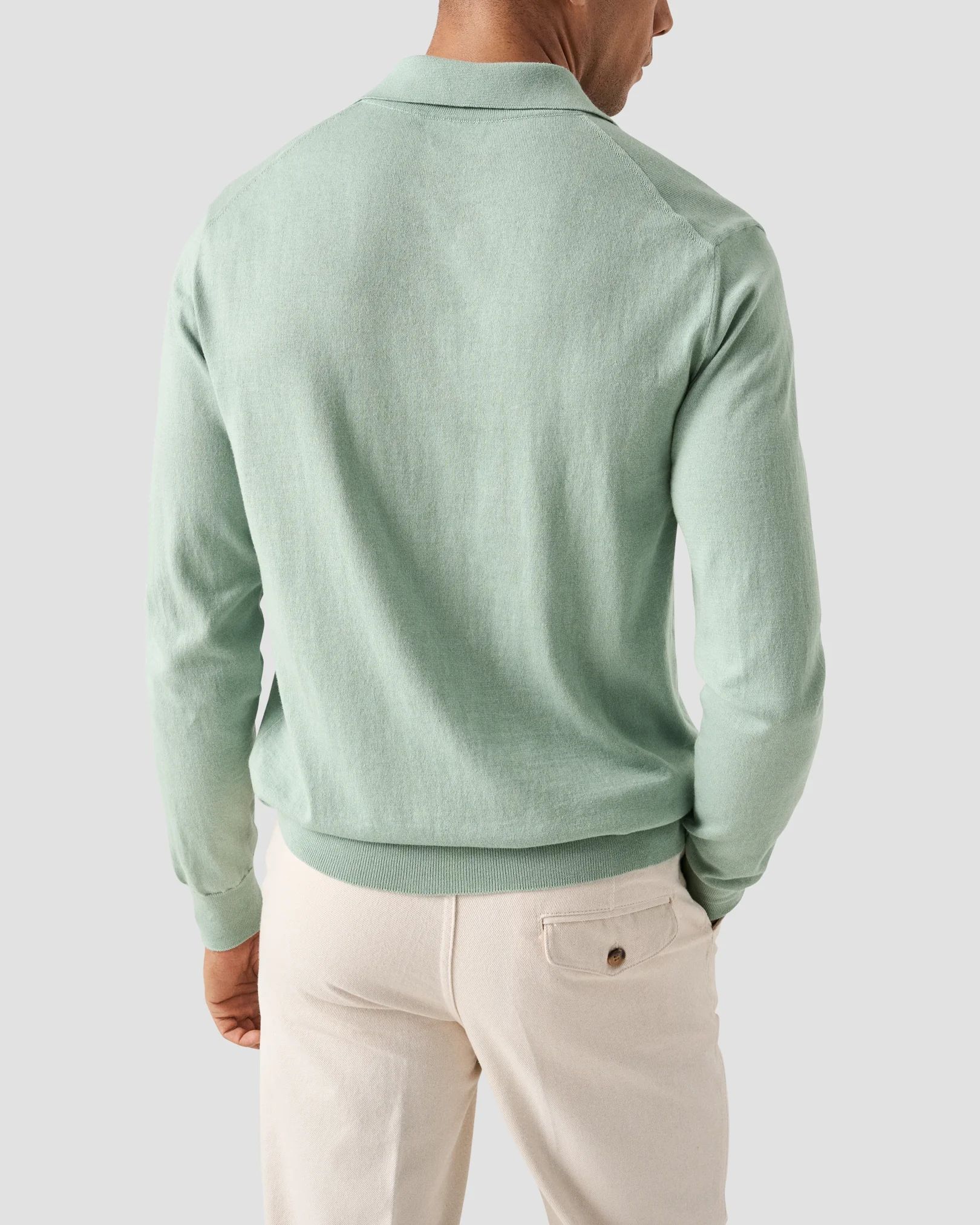 Eton - light green cotton cashmere fine knit polo shirt