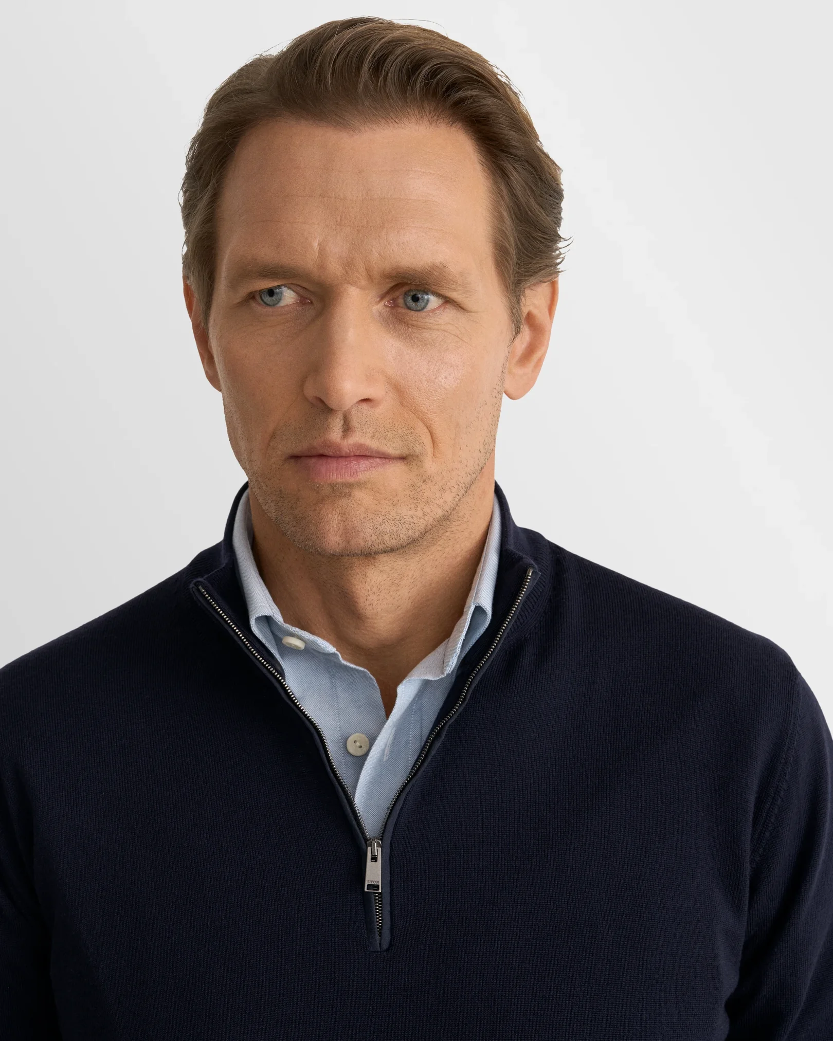Eton - navy blue merino quarter zip knit sweater
