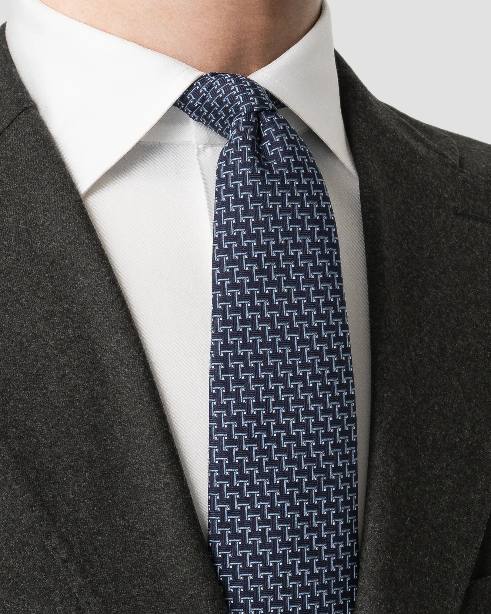 Eton - navy blue geometric woven silk tie 266