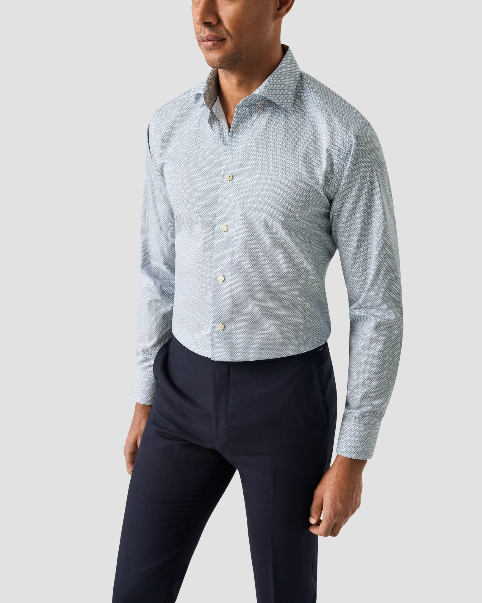 Eton - light blue micro print signature twill shirt