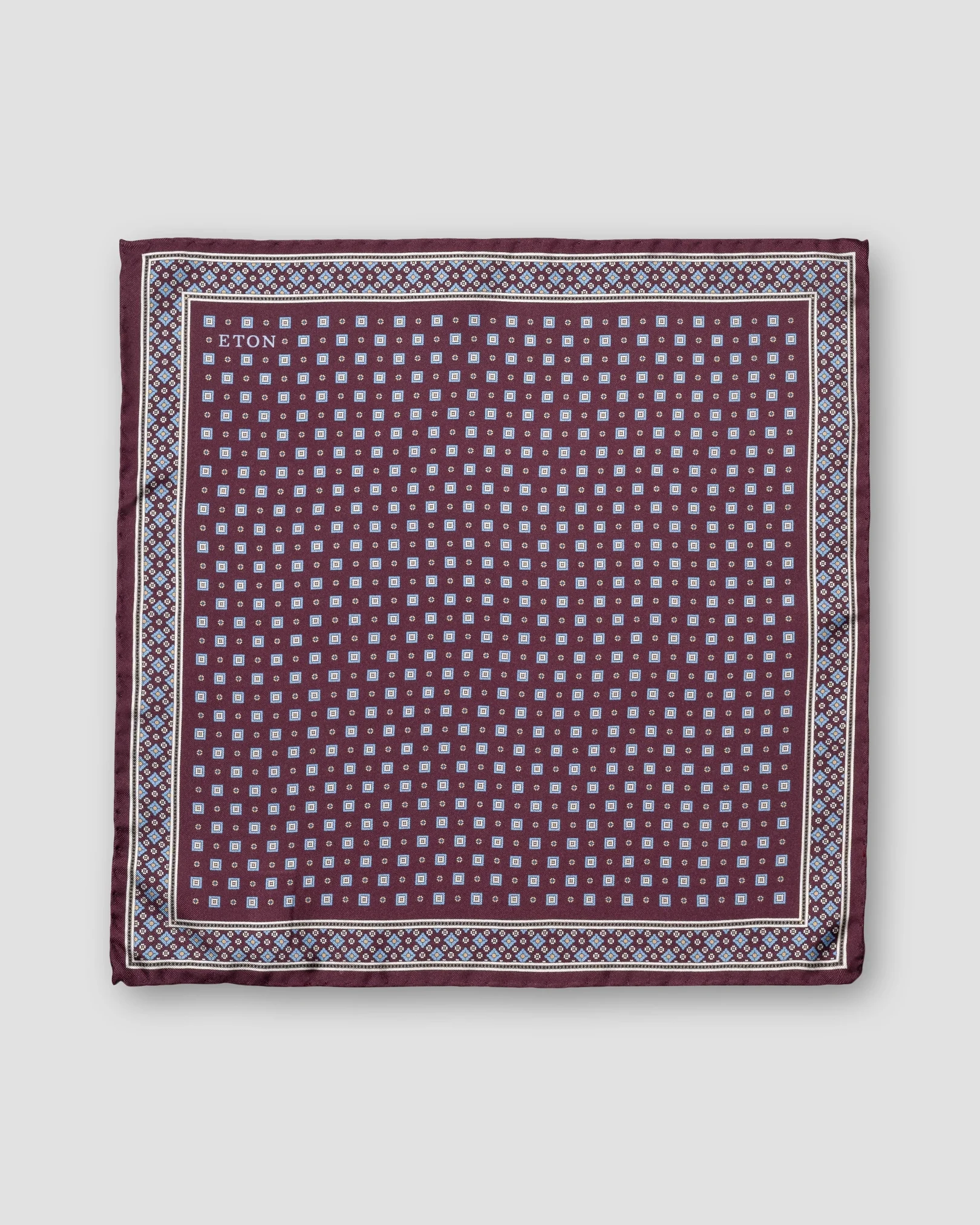 Eton - dark red medallion floral silk twill pocket square