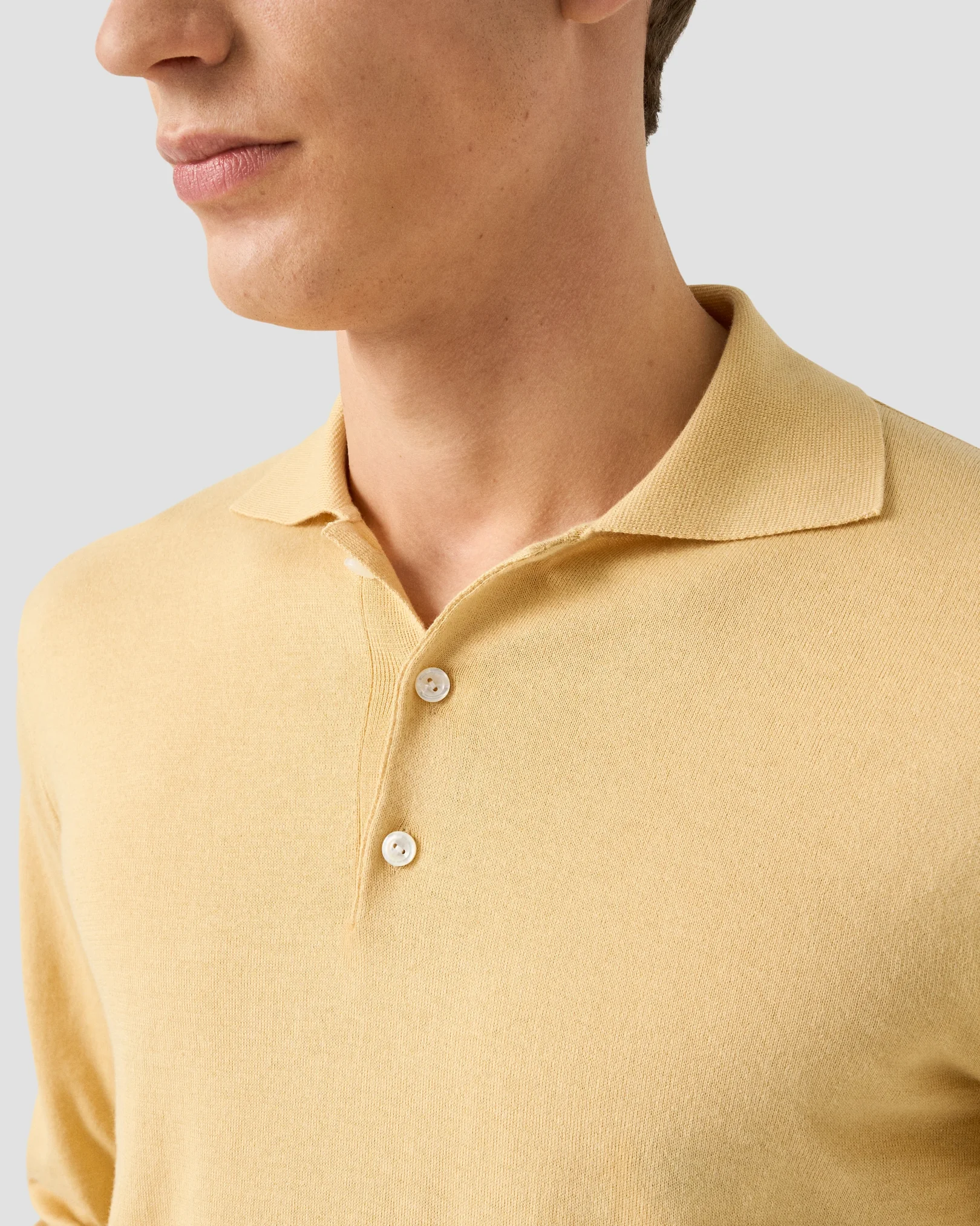 Eton - yellow cotton cashmere fine knit polo shirt