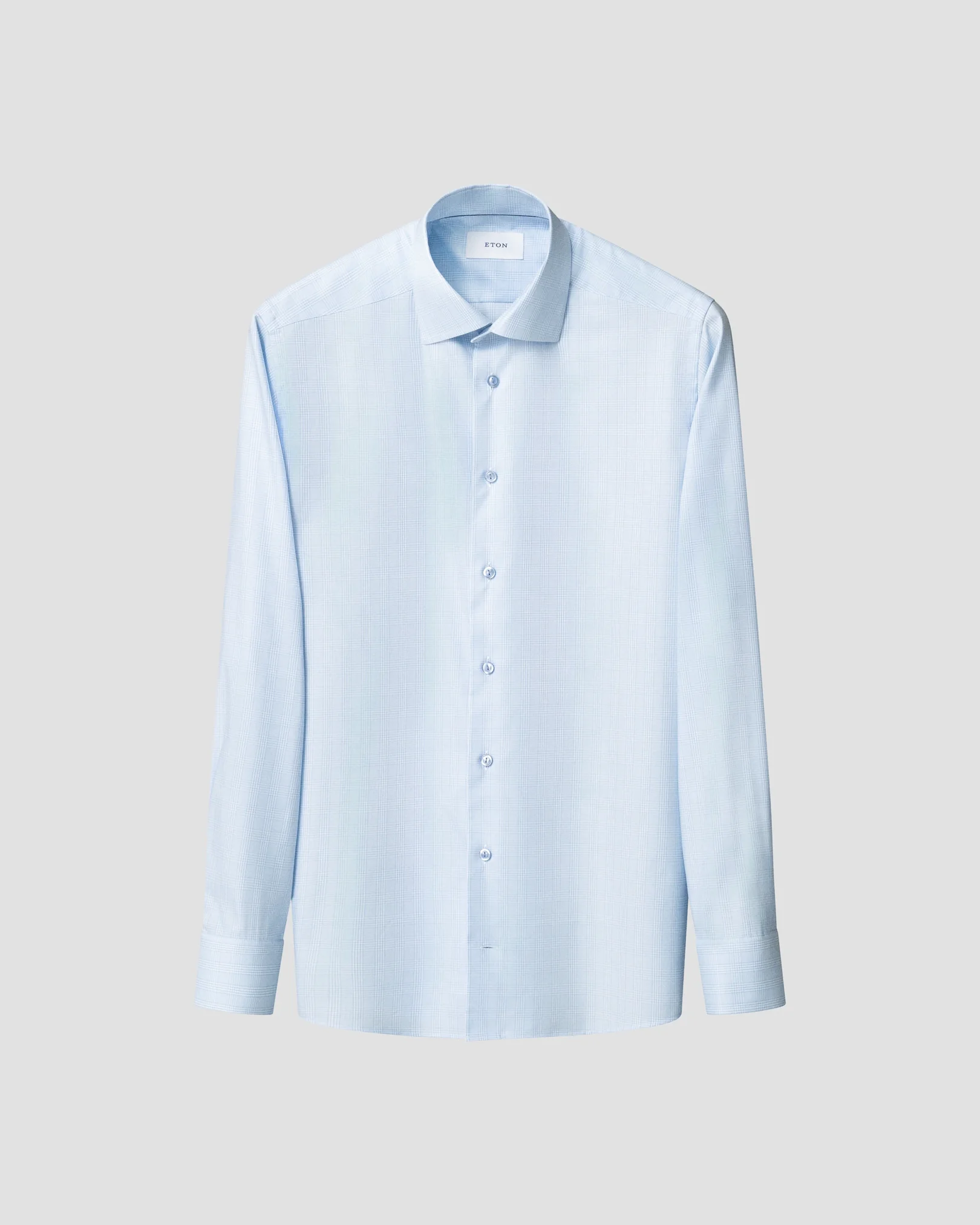Eton - light blue check cotton tencel tm lyocell shirt