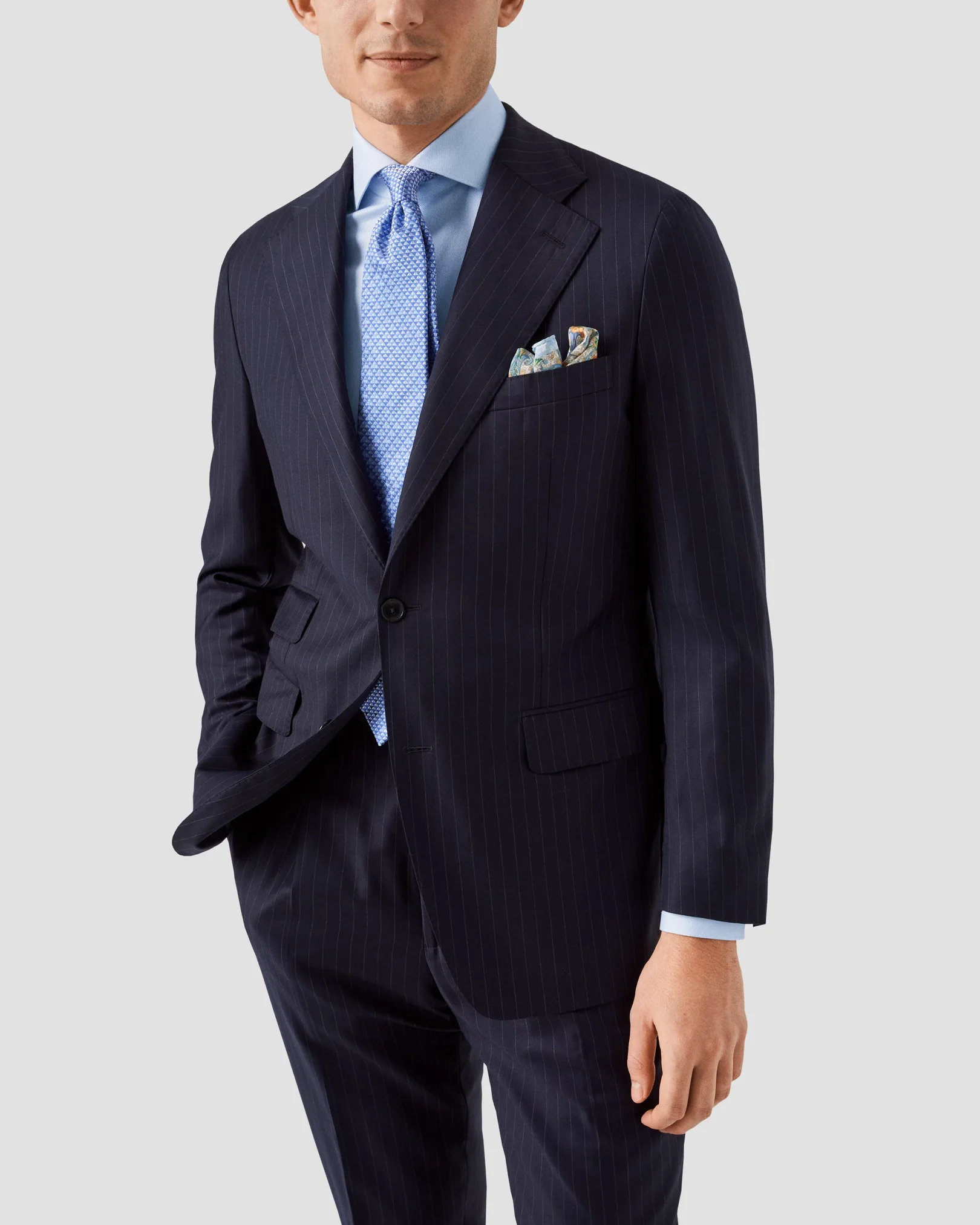 Eton - light blue twill cutaway collar