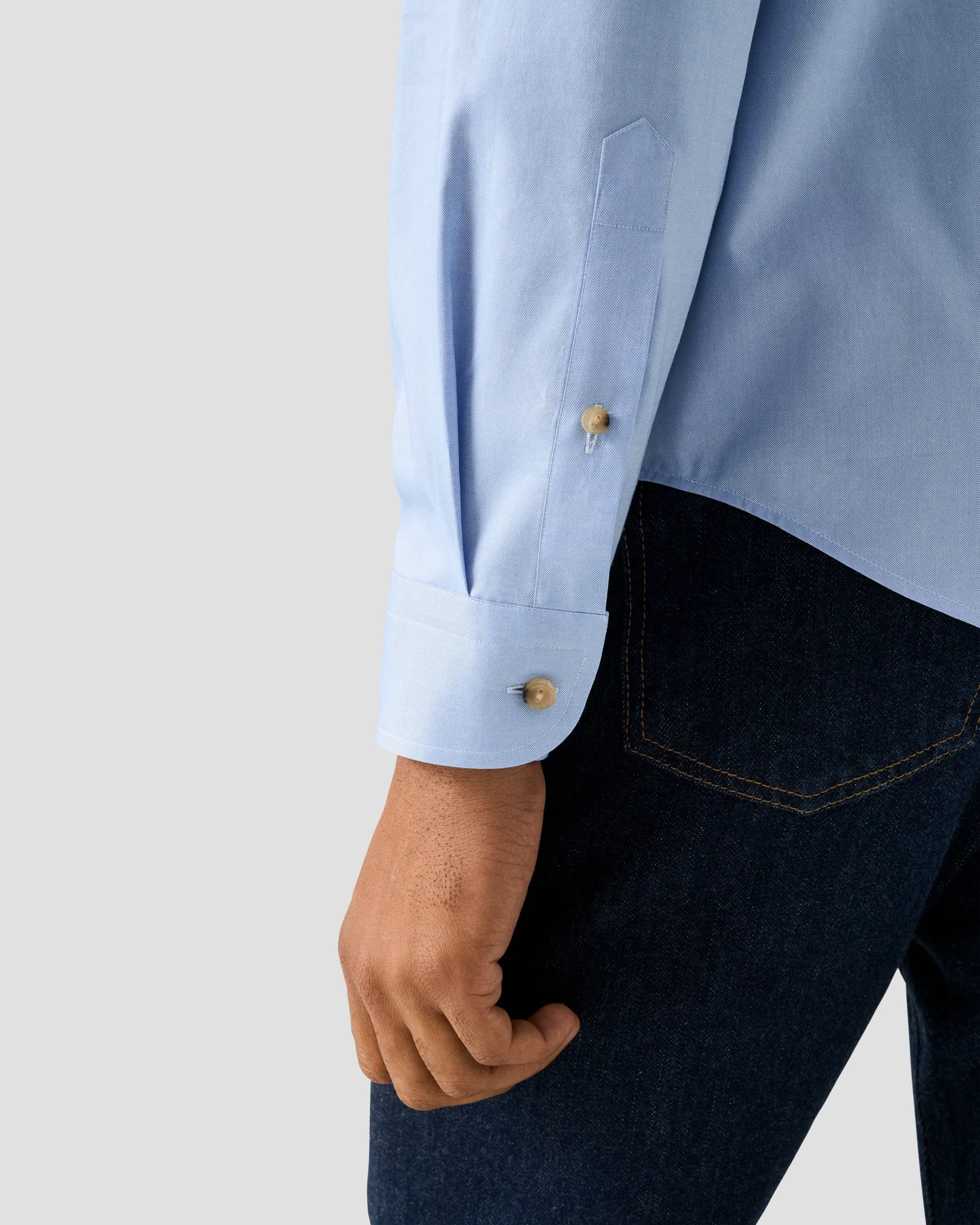 Eton - dark blue solid oxford shirt button down rounded single casual fit