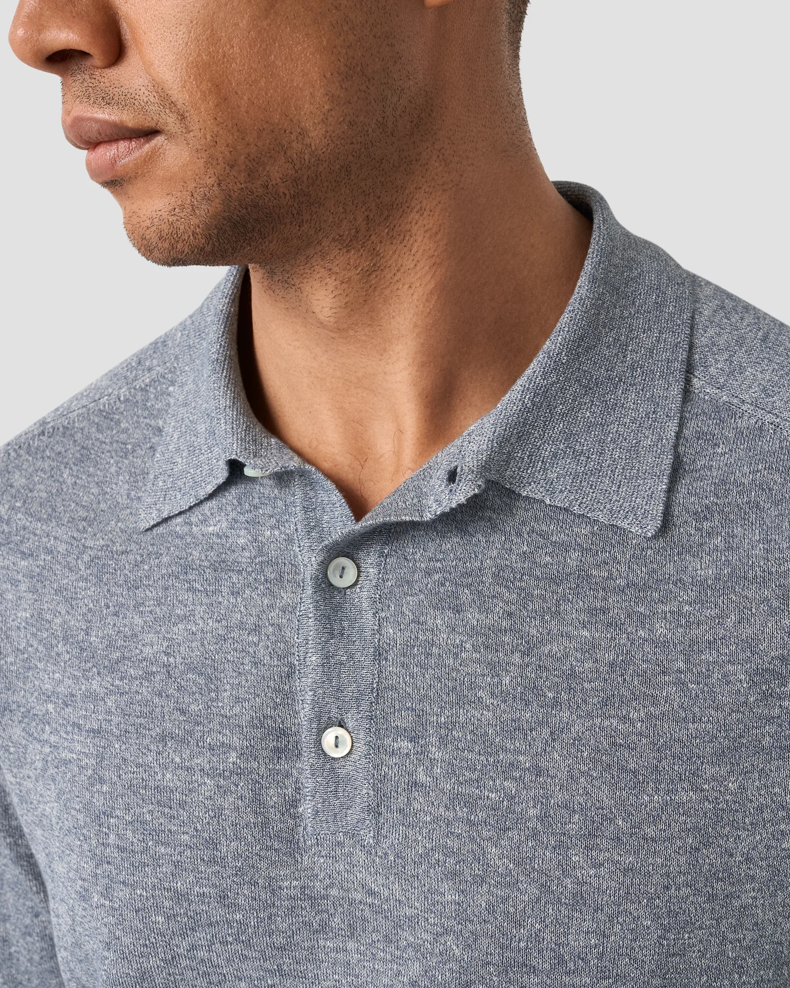 Eton - dark blue cotton linen fine knit polo shirt