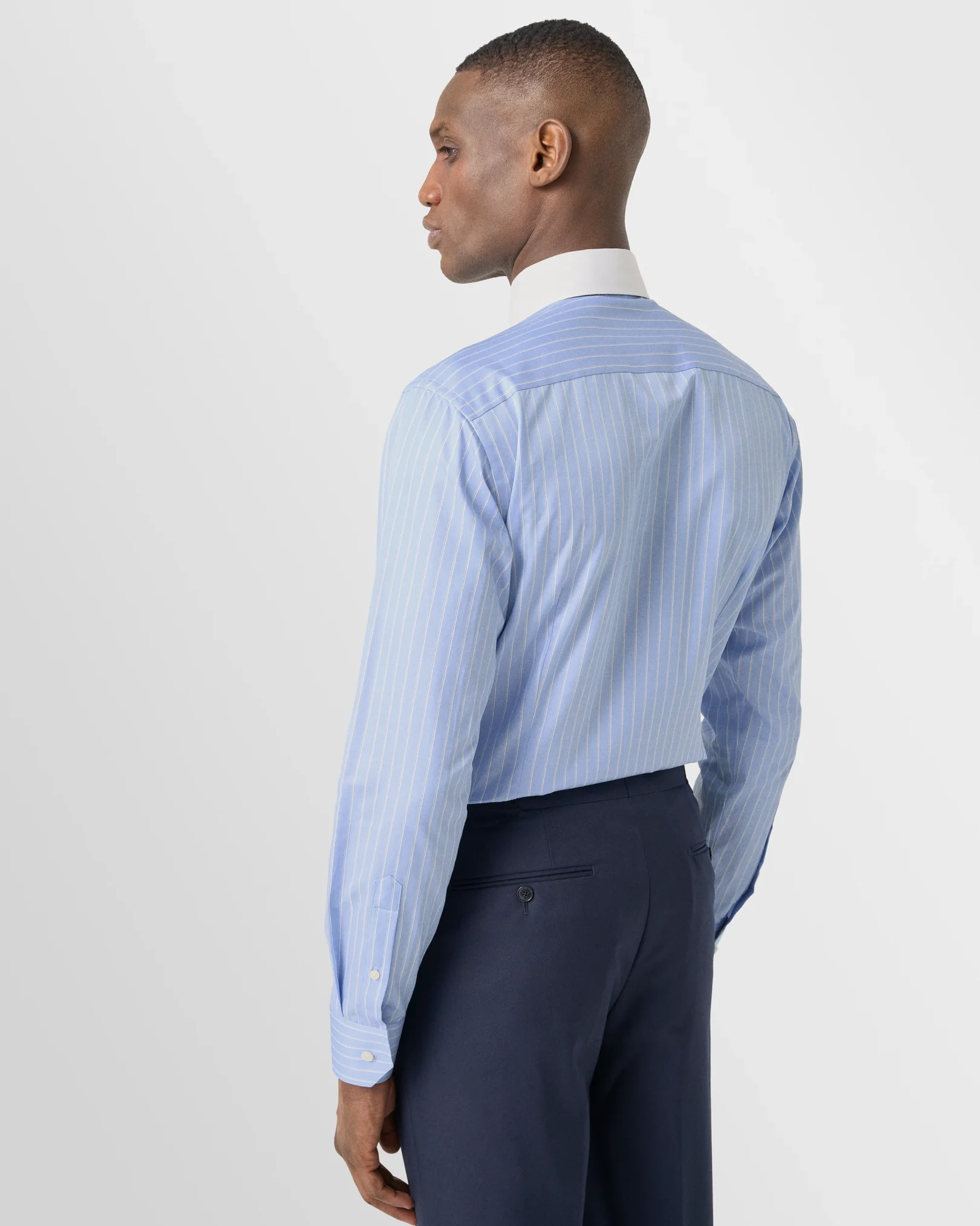 Eton - mid blue striped signature twill shirt pin collar
