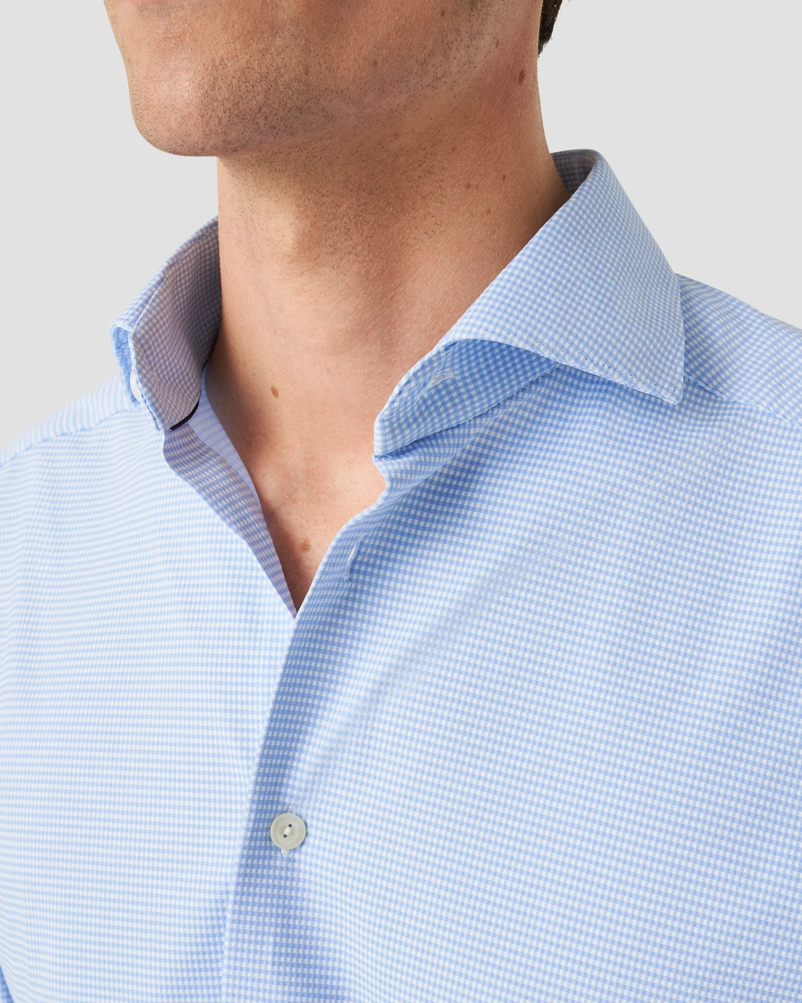 Eton - Light blue Micro Check Four-Way Strech Shirt