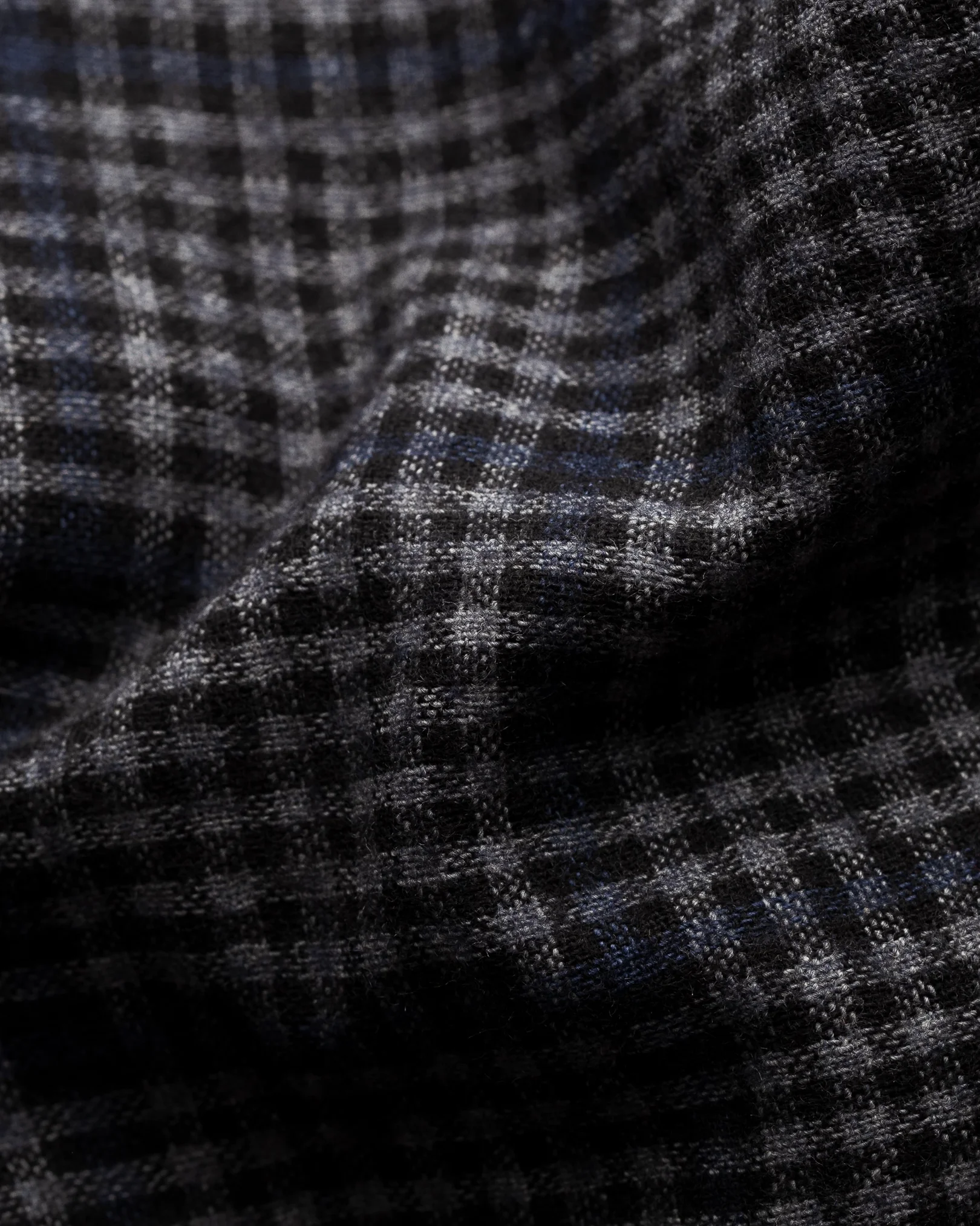 Eton - blue checked cotton wool cashmere overshirt turn down single cuff pointed strap regular aw