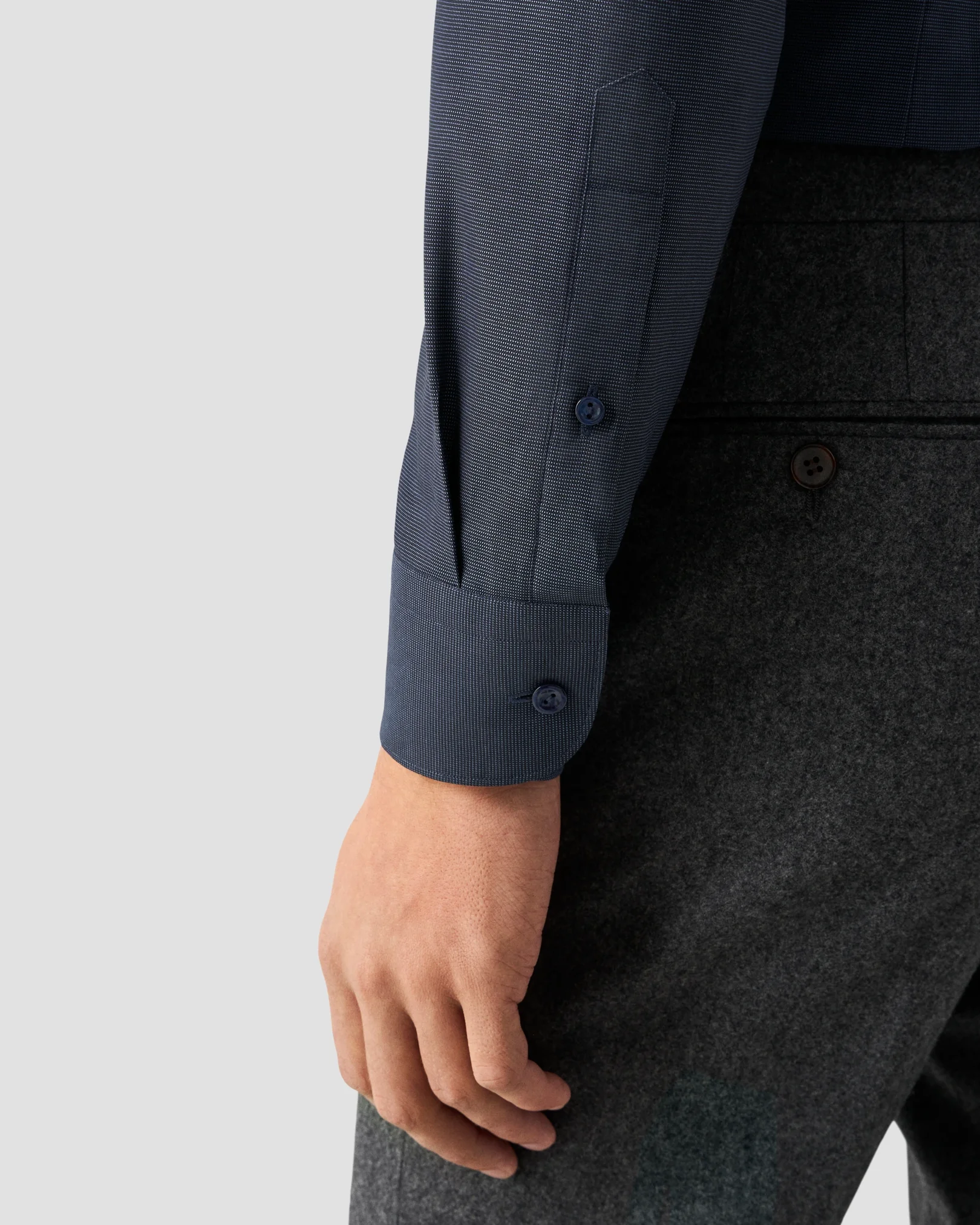 Eton - navy blue semi solid signature dobby shirt