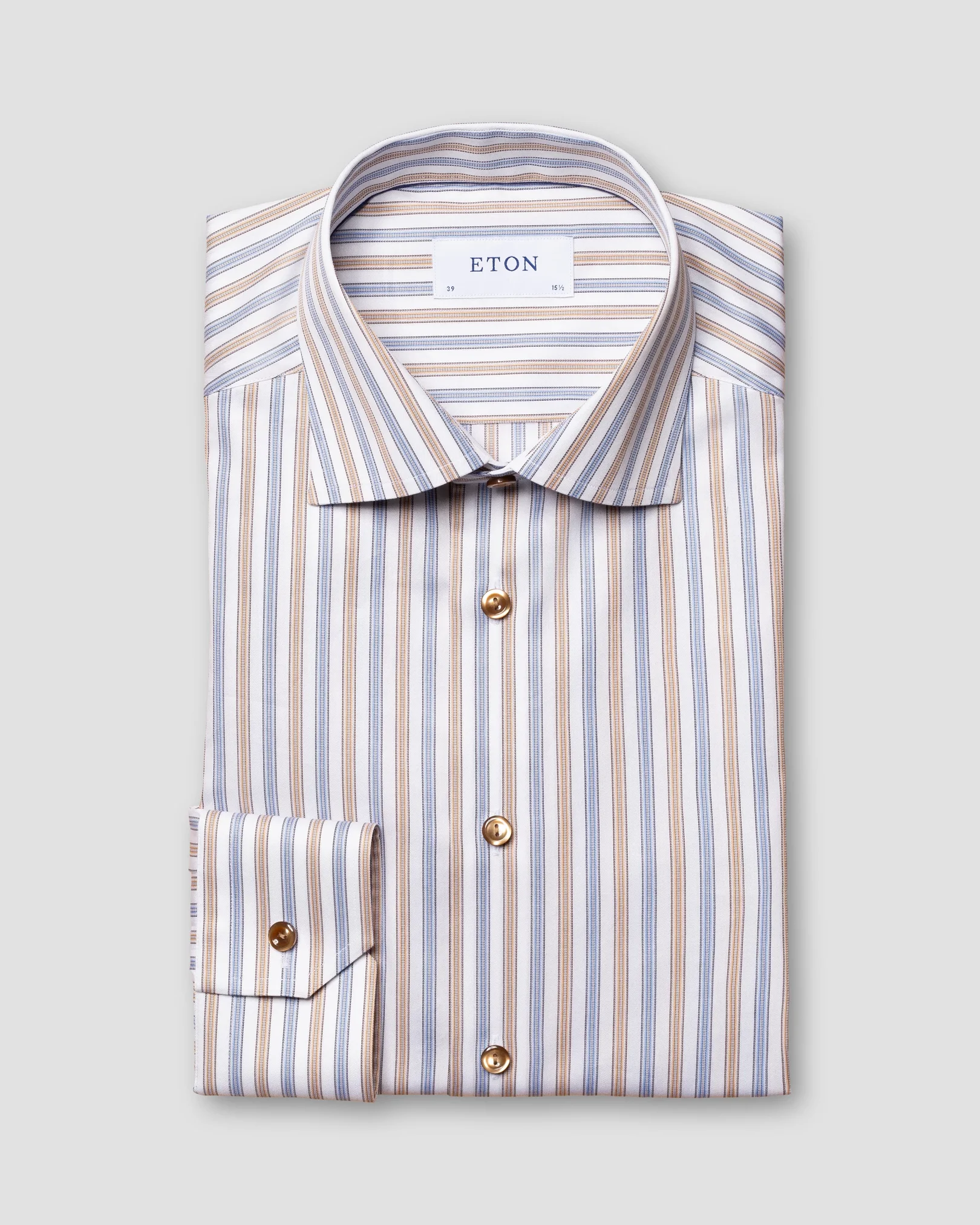 Eton - brown striped cotton lyocell stretch shirt