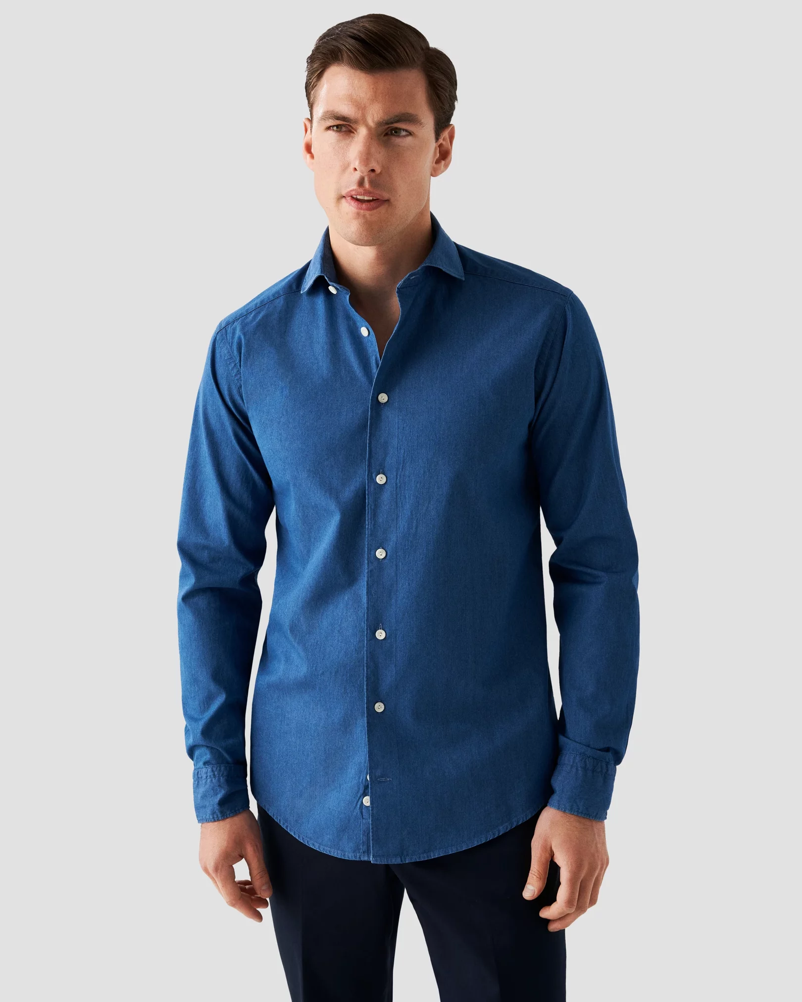 Eton - navy blue indigo wide spread collar