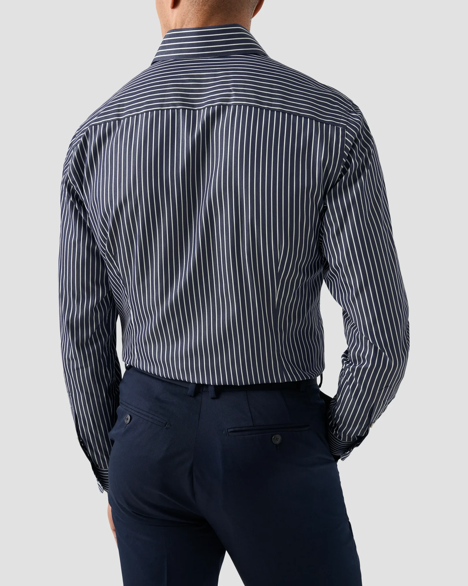 Eton - navy blue cotton and silk stripe shirt