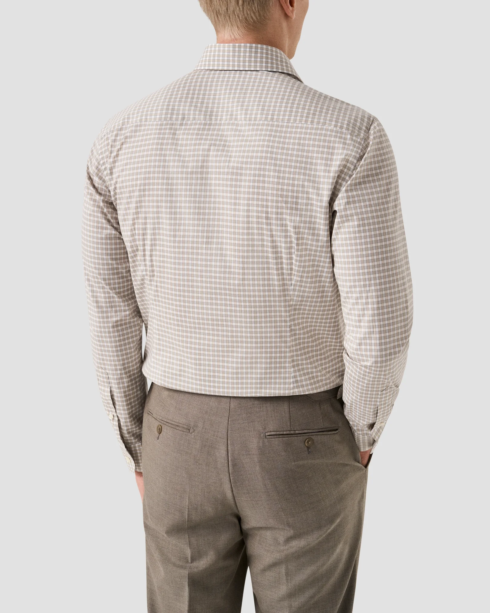 Eton - beige check breeze poplin shirt