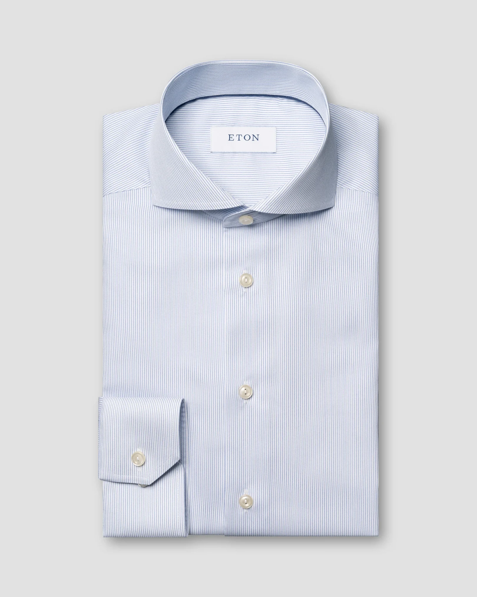 Eton - dark blue striped twill shirt extreme cut away collar