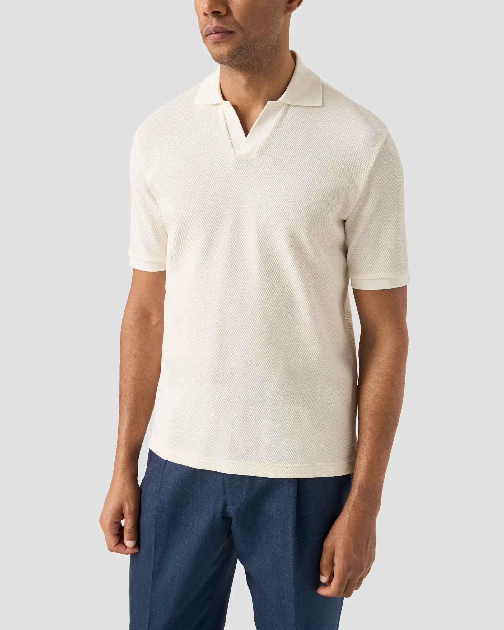Eton - waffle open collar polo shirt