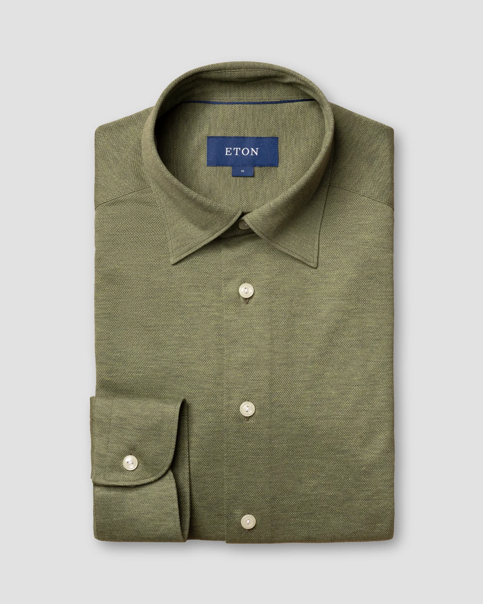 Eton - olive pique shirt long sleeved