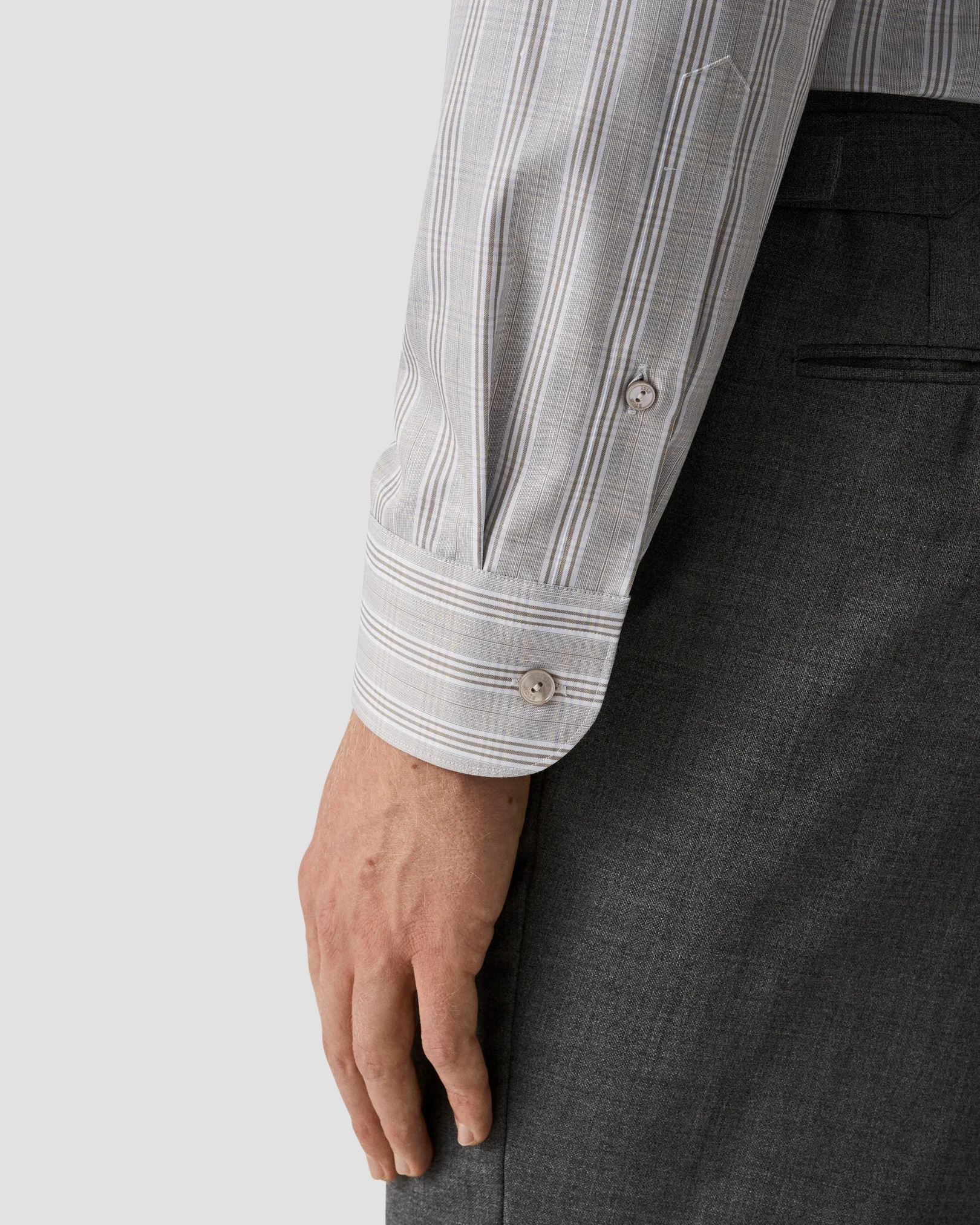 Eton - brown check cotton linen shirt