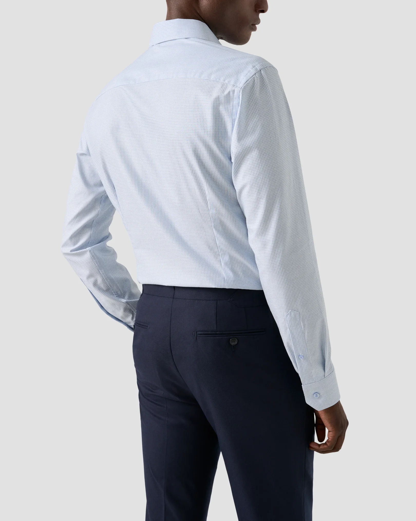 Eton - mid blue check twill shirt