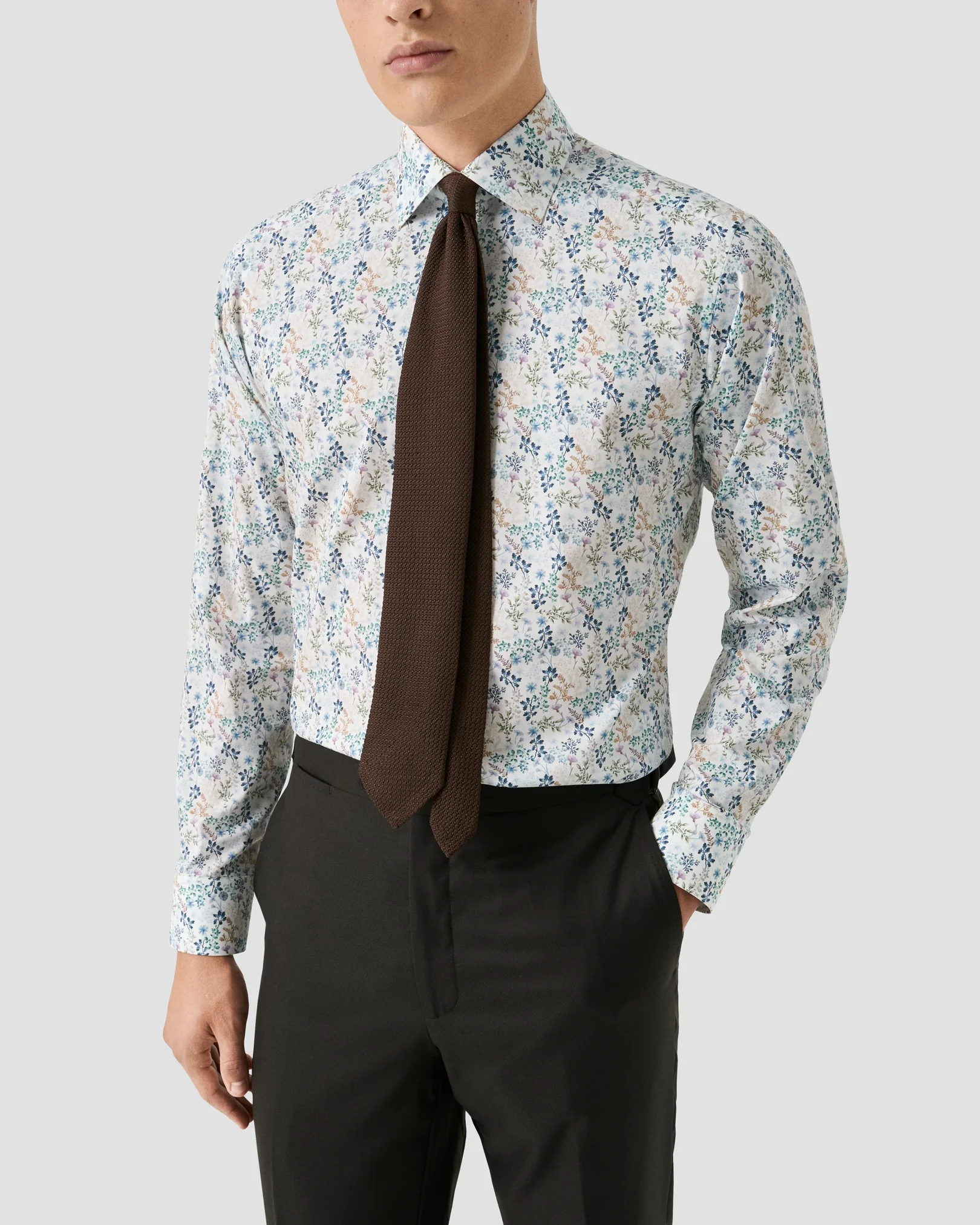 Eton - mid blue floral twill shirt