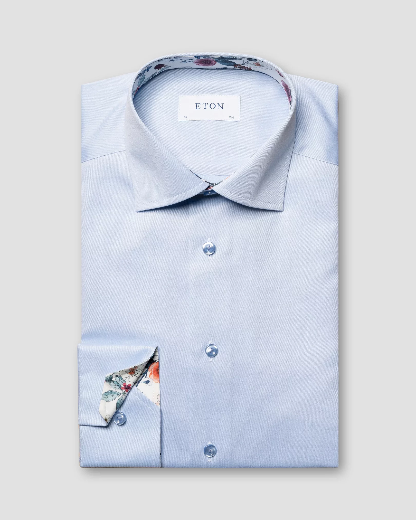 Light Blue Signature Twill Shirt - Floral Contrast Details