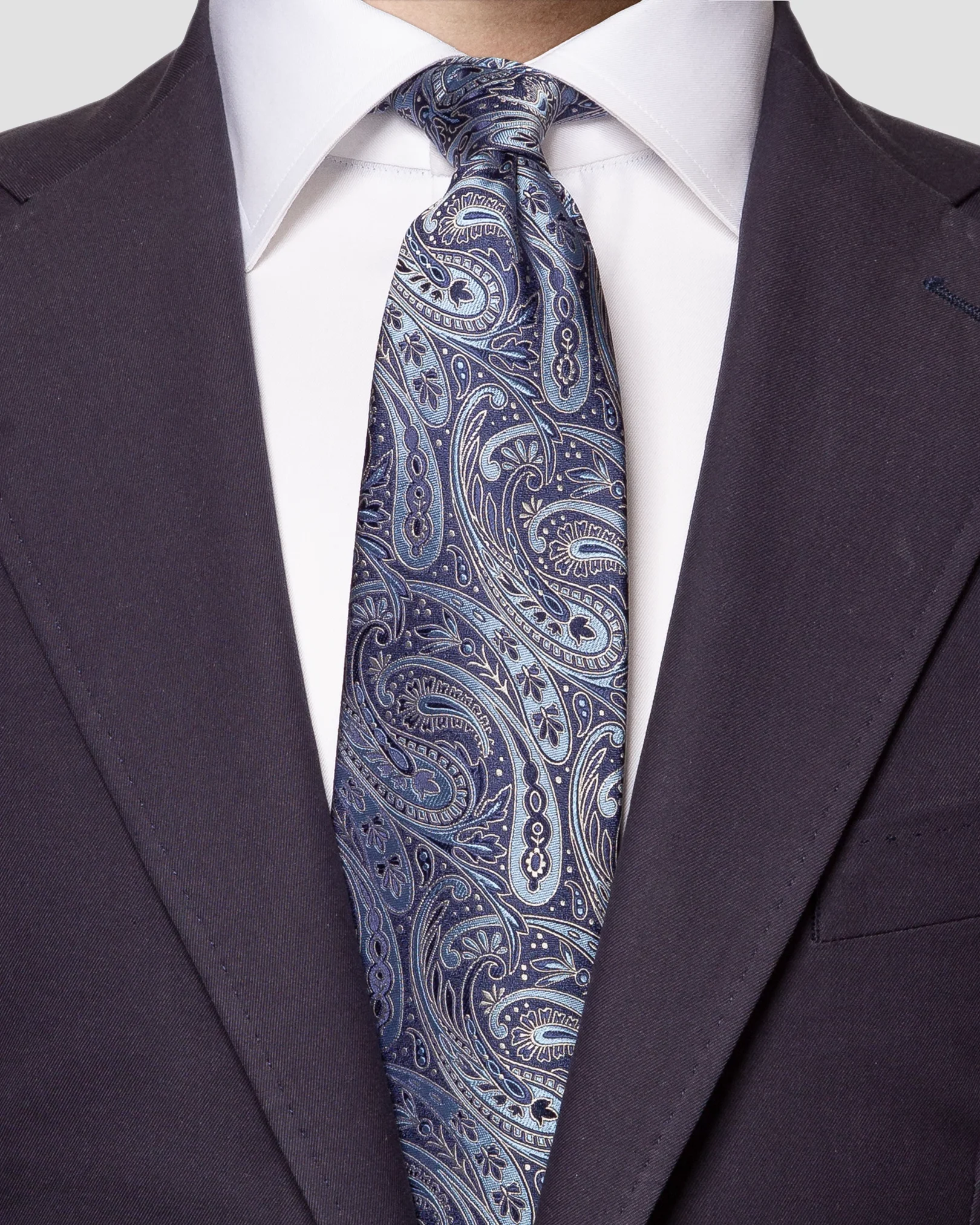 Eton - navy blue paisley silk tie