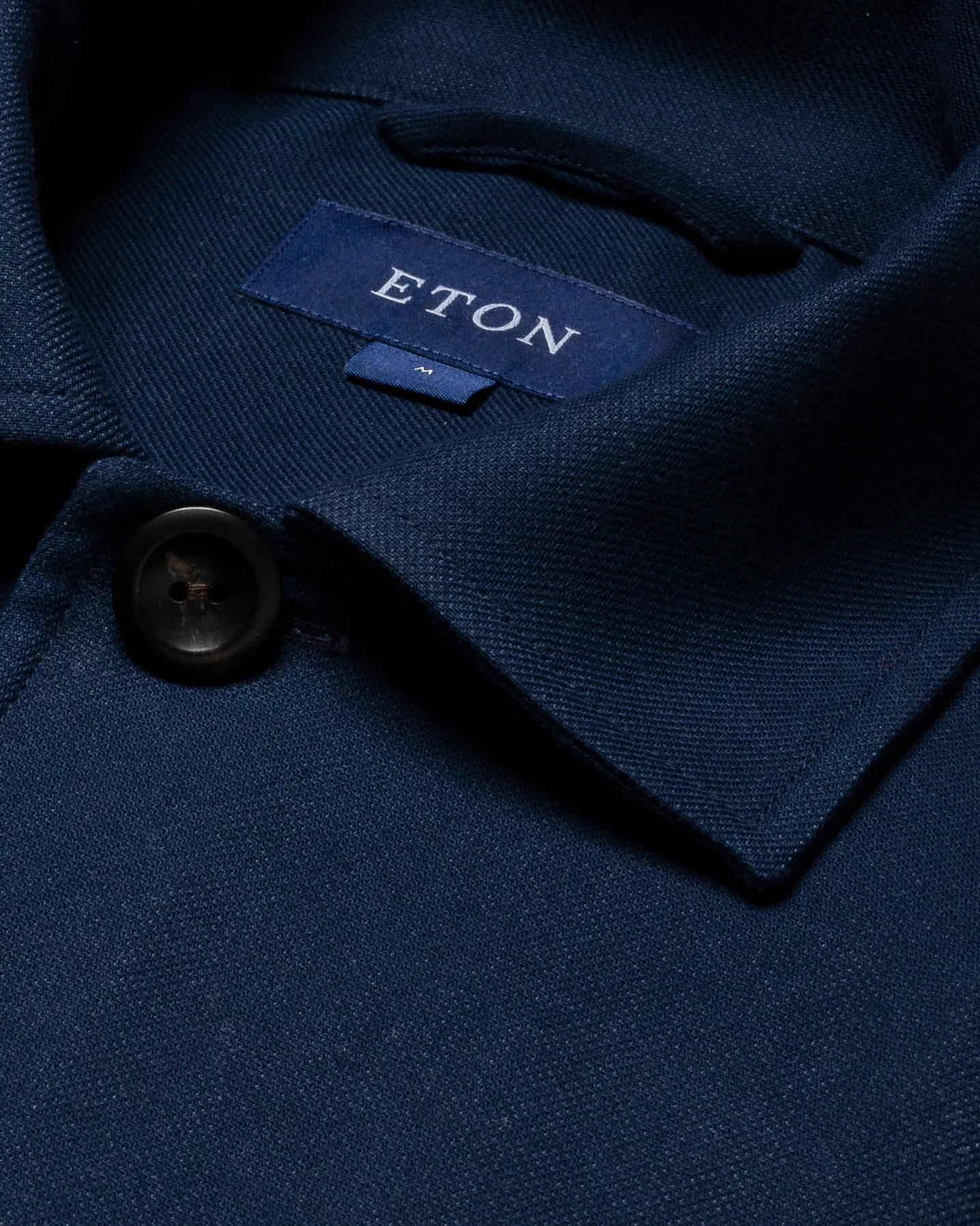 Eton - navy blue twill collar with no collarstand double round with piping regular