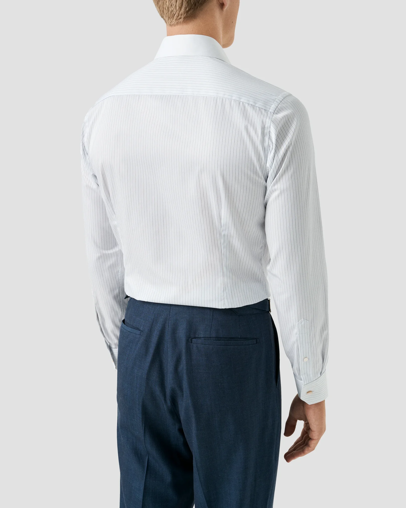 Eton - mid blue striped supima 120 twill shirt