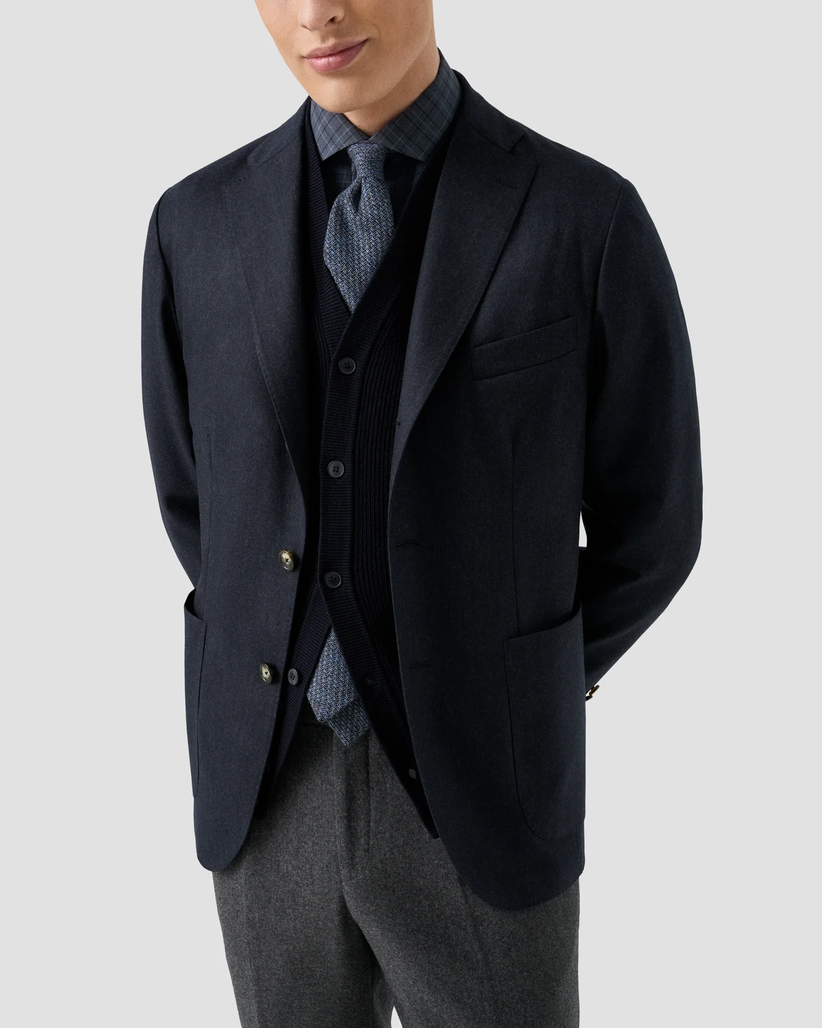 Eton - check signature flannel shirt wide spread rounded single