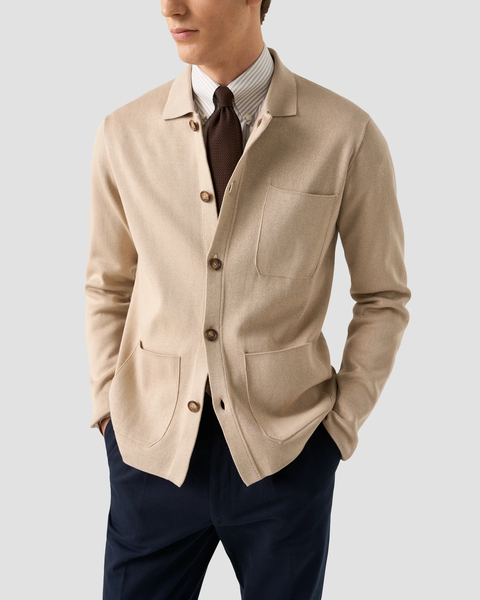 Eton - beige stripe signature oxford shirt