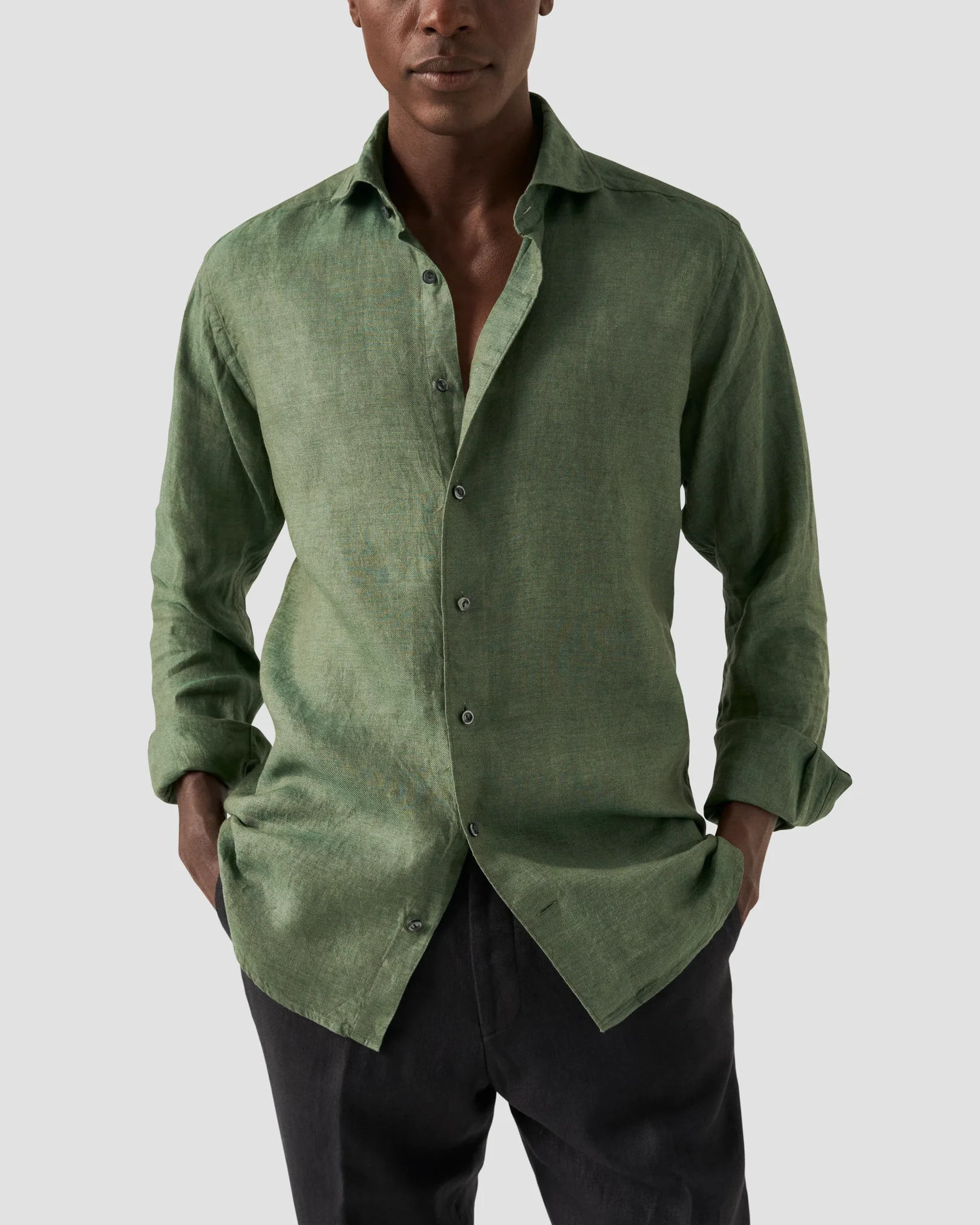 Eton - Chemise vert foncé en twill de lin