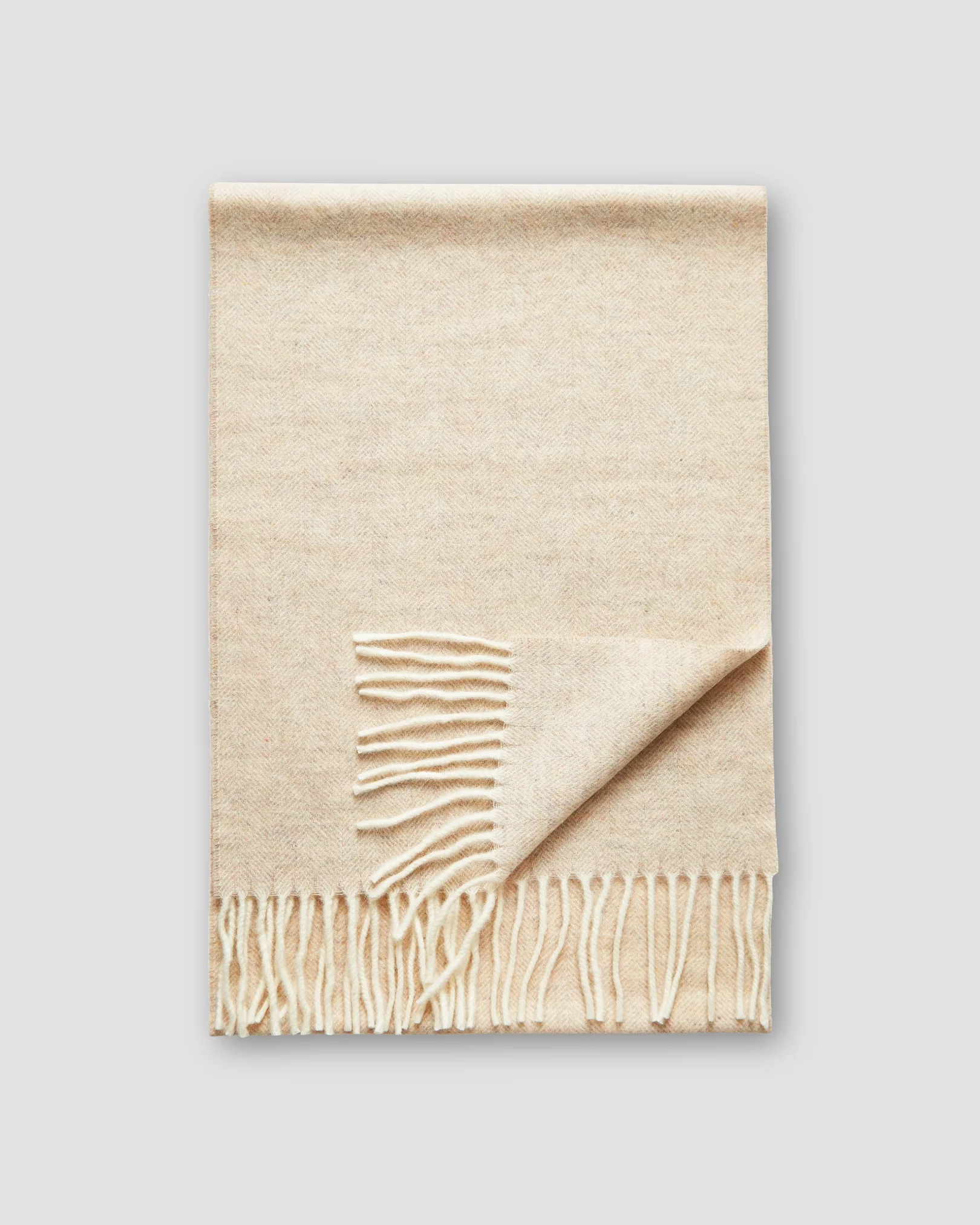 Eton - Off-White Herringbone Wool Scarf