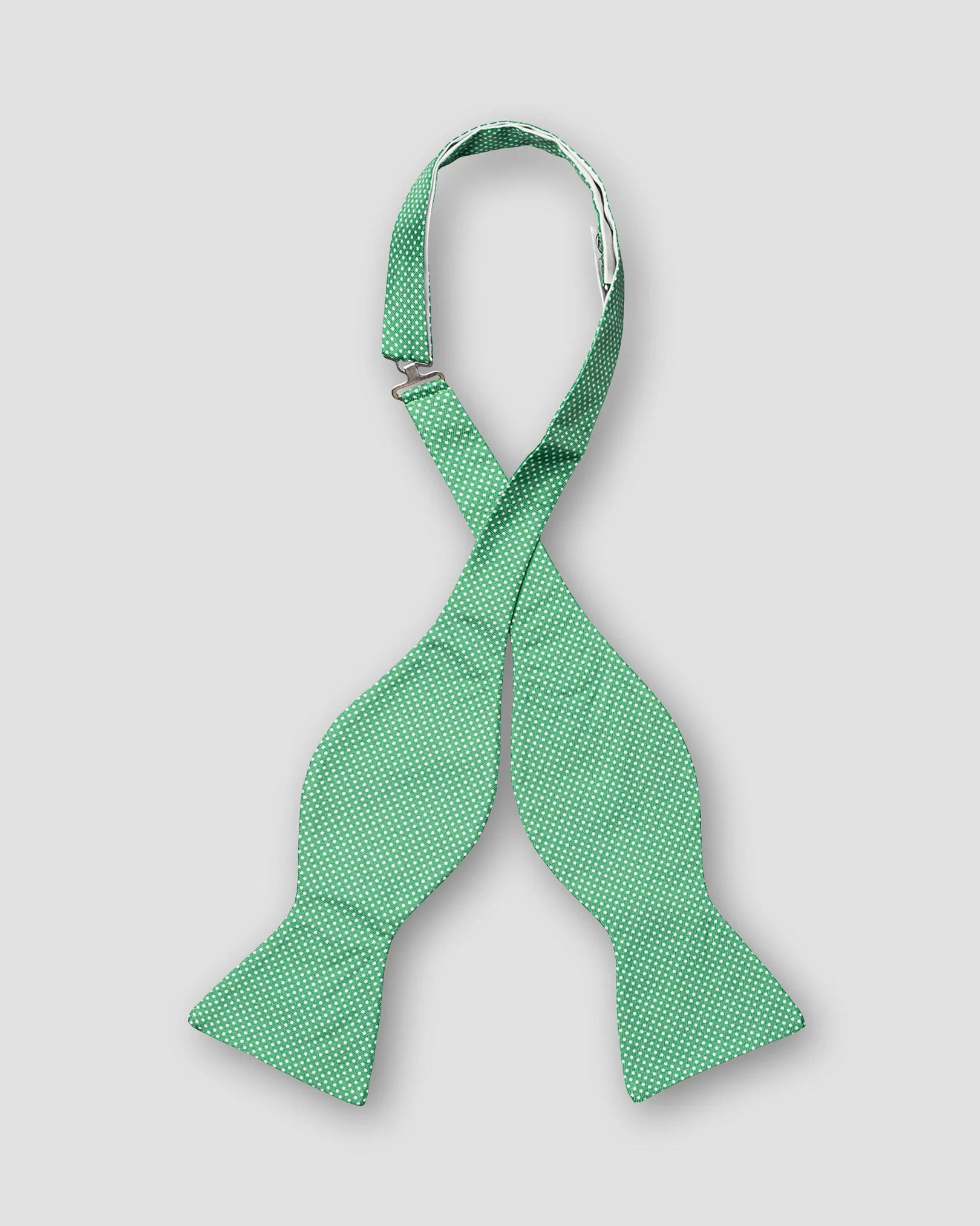 Eton - mid green polka dot print silk bow tie self tied