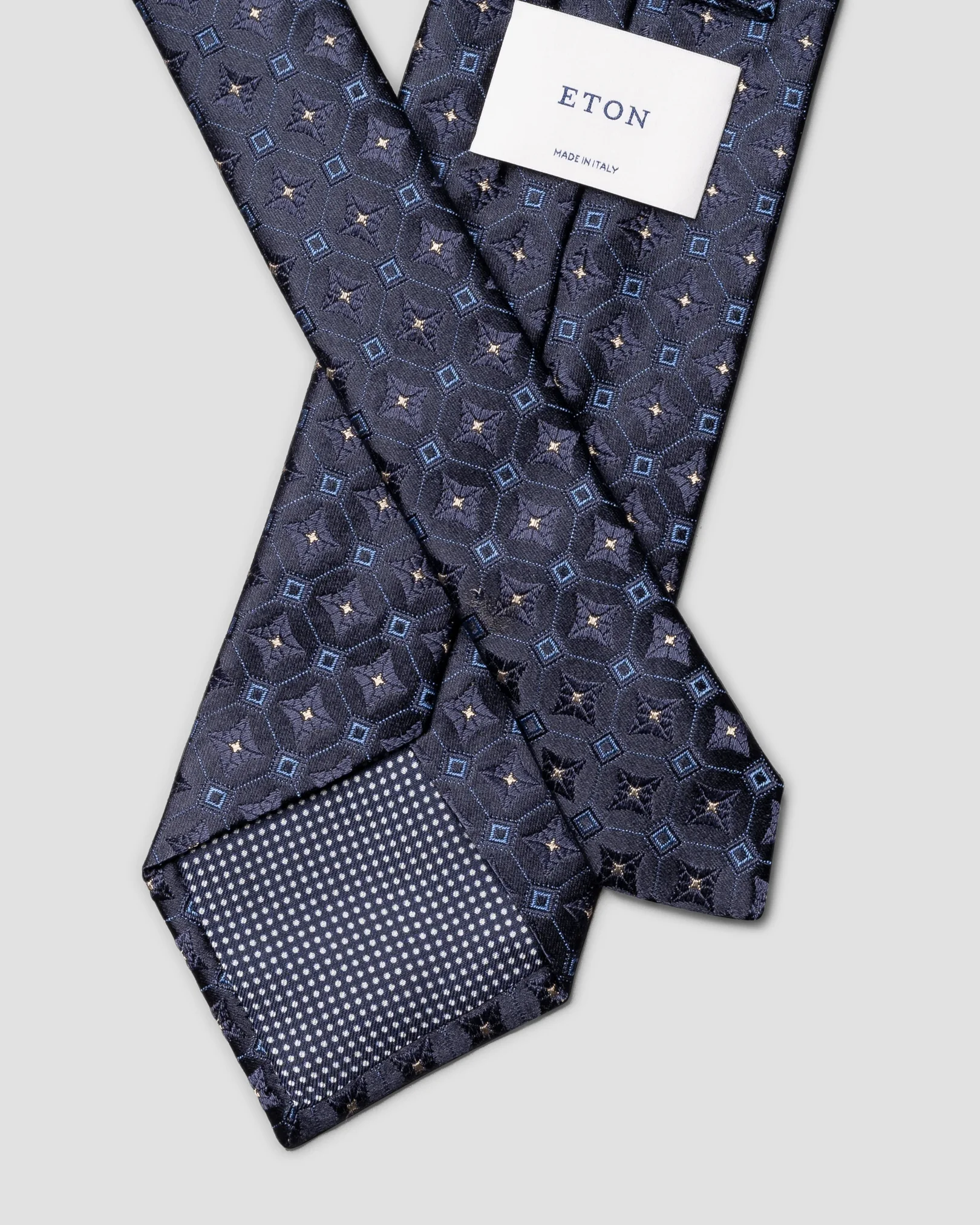 Eton - navy blue medallion woven silk tie 266