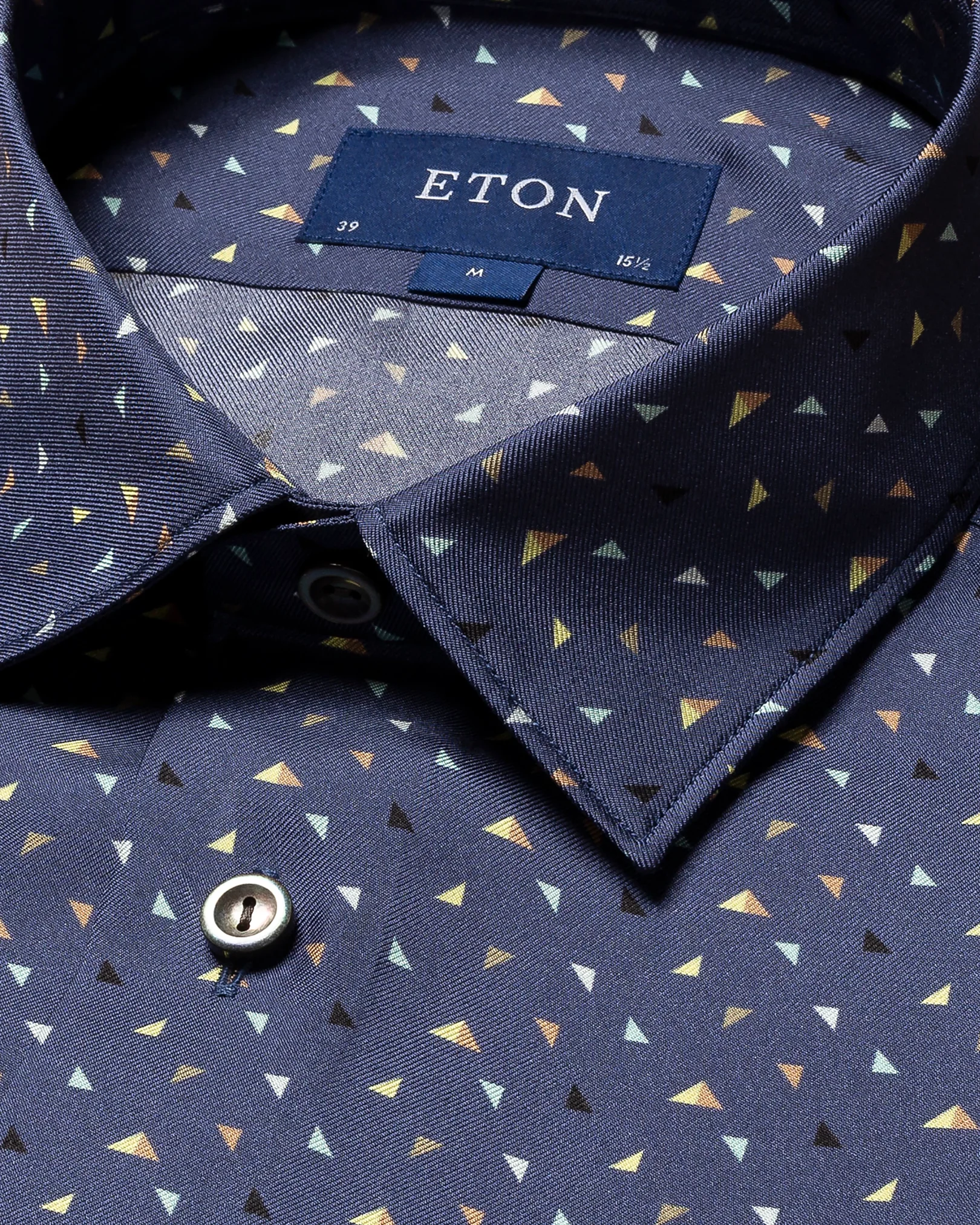 Navy Blue Geometric Print Silk Shirt - Eton