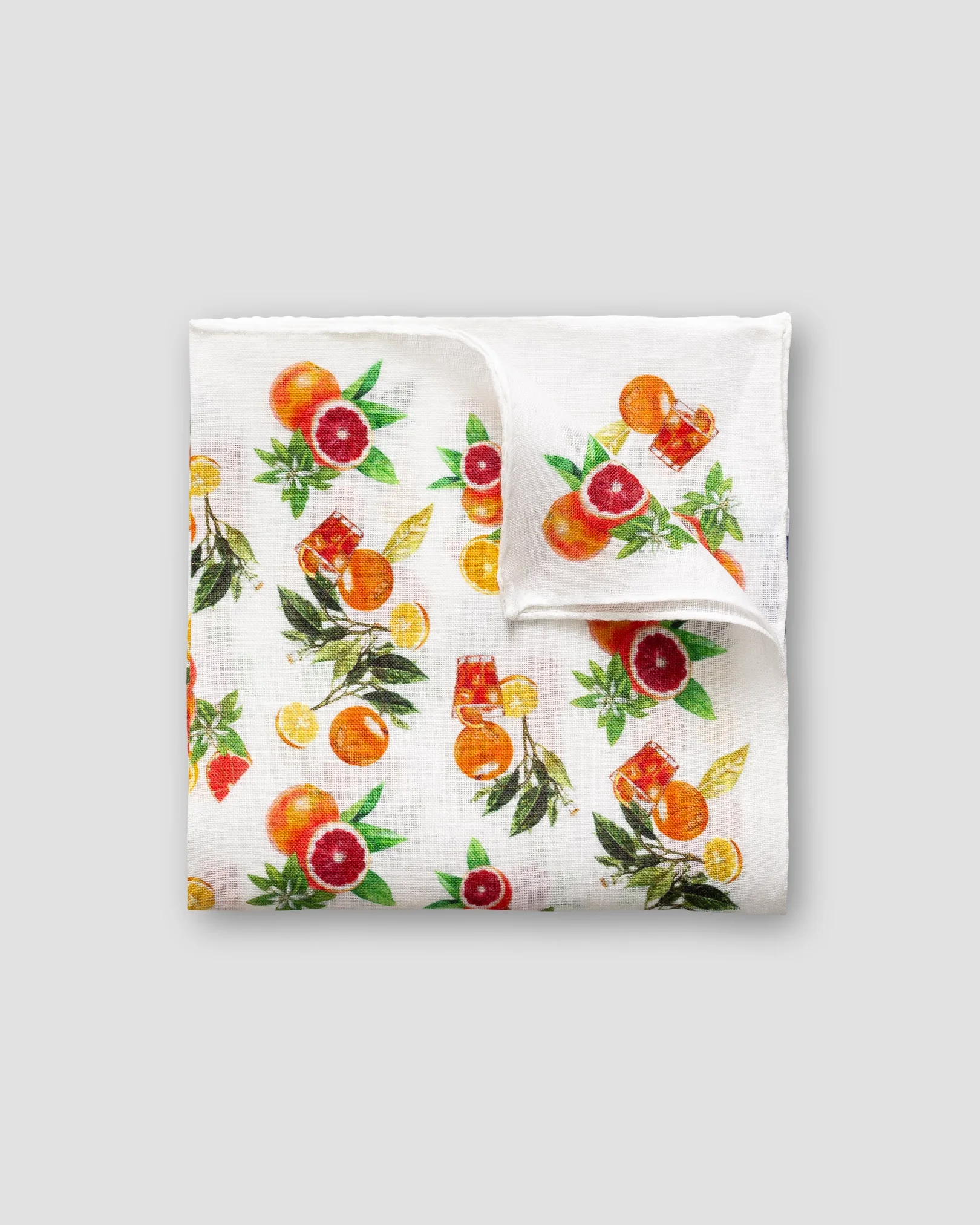 Eton - white oranges print linen pocket square