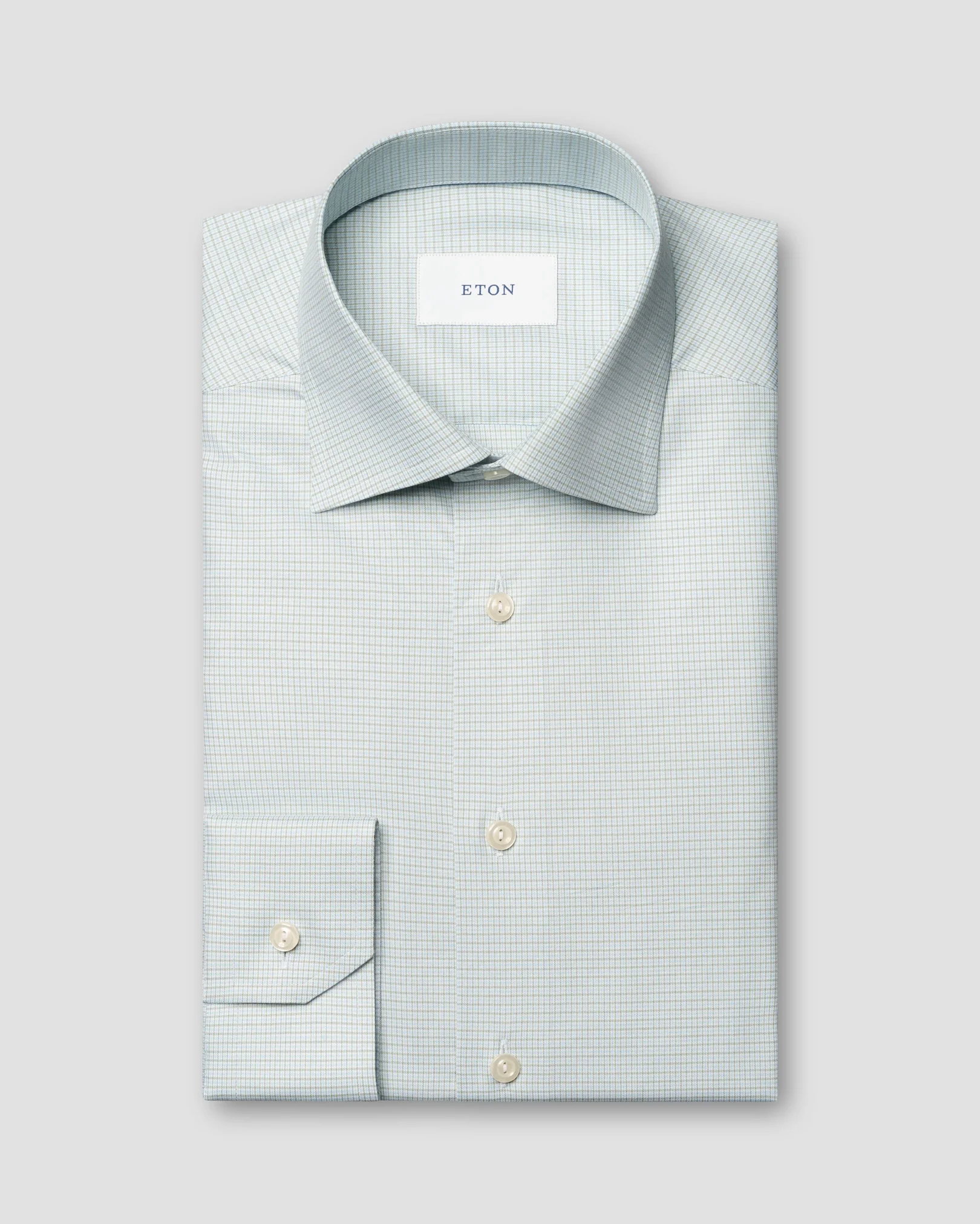 Eton - light green check fine twill shirt