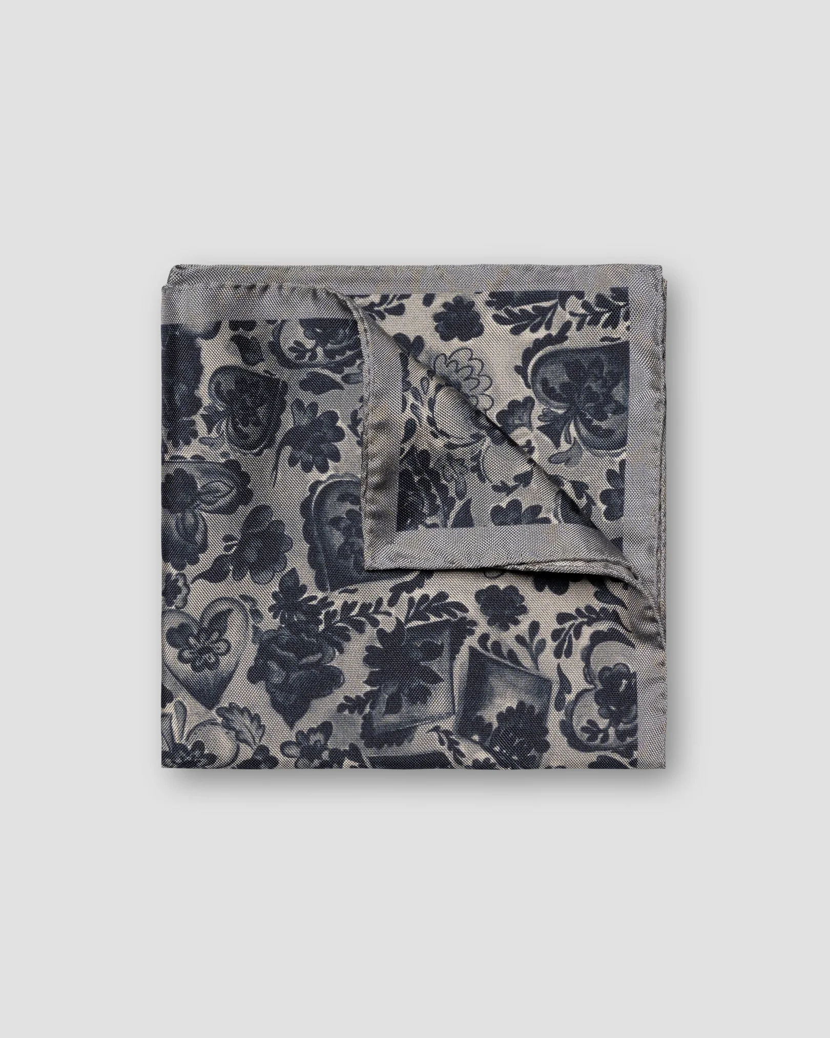 Dark Blue Floral Silk Pocket Square