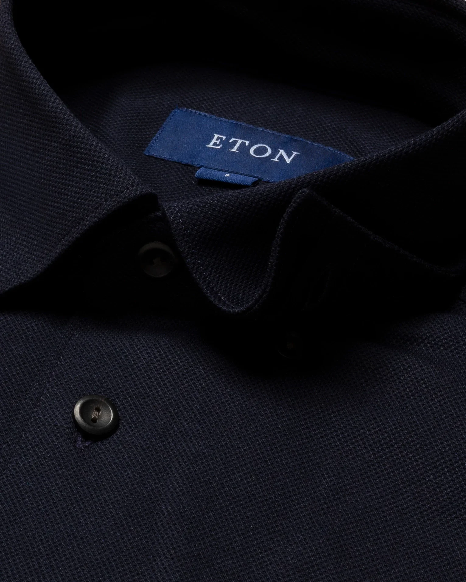 Eton - navy pique shirt long sleeved