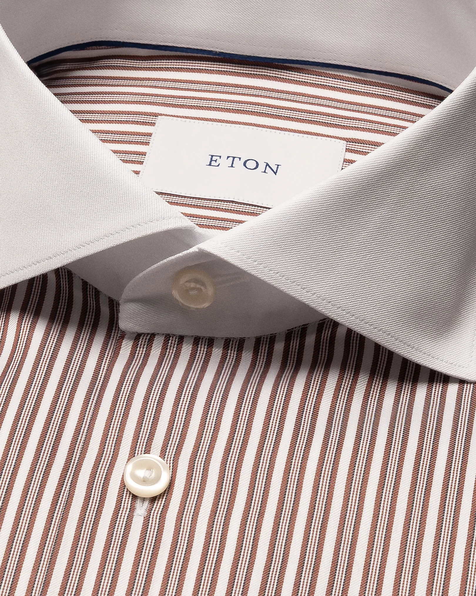 Eton - red white collar striped signature twill shirt