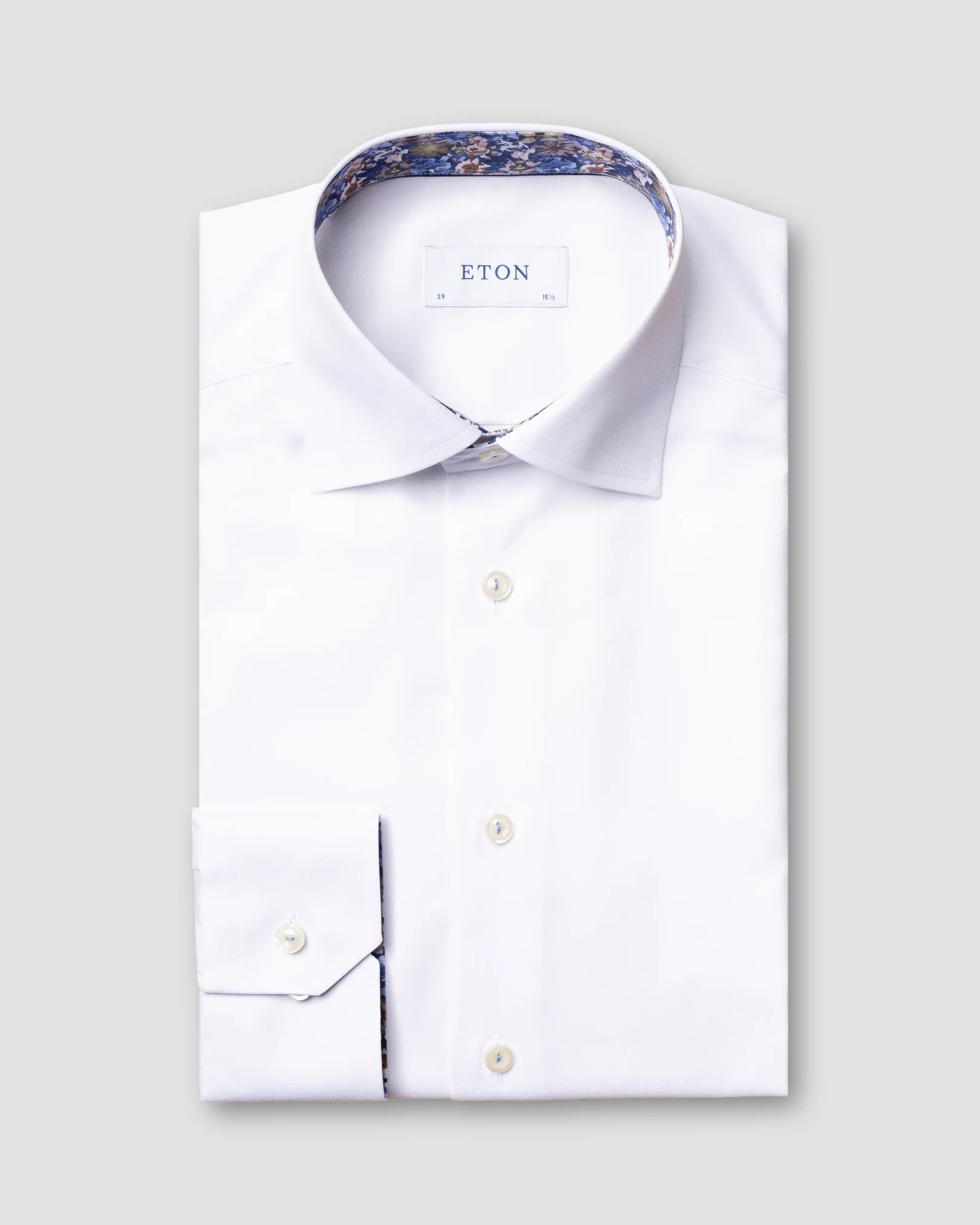 Eton - white twill shirt blue floral details