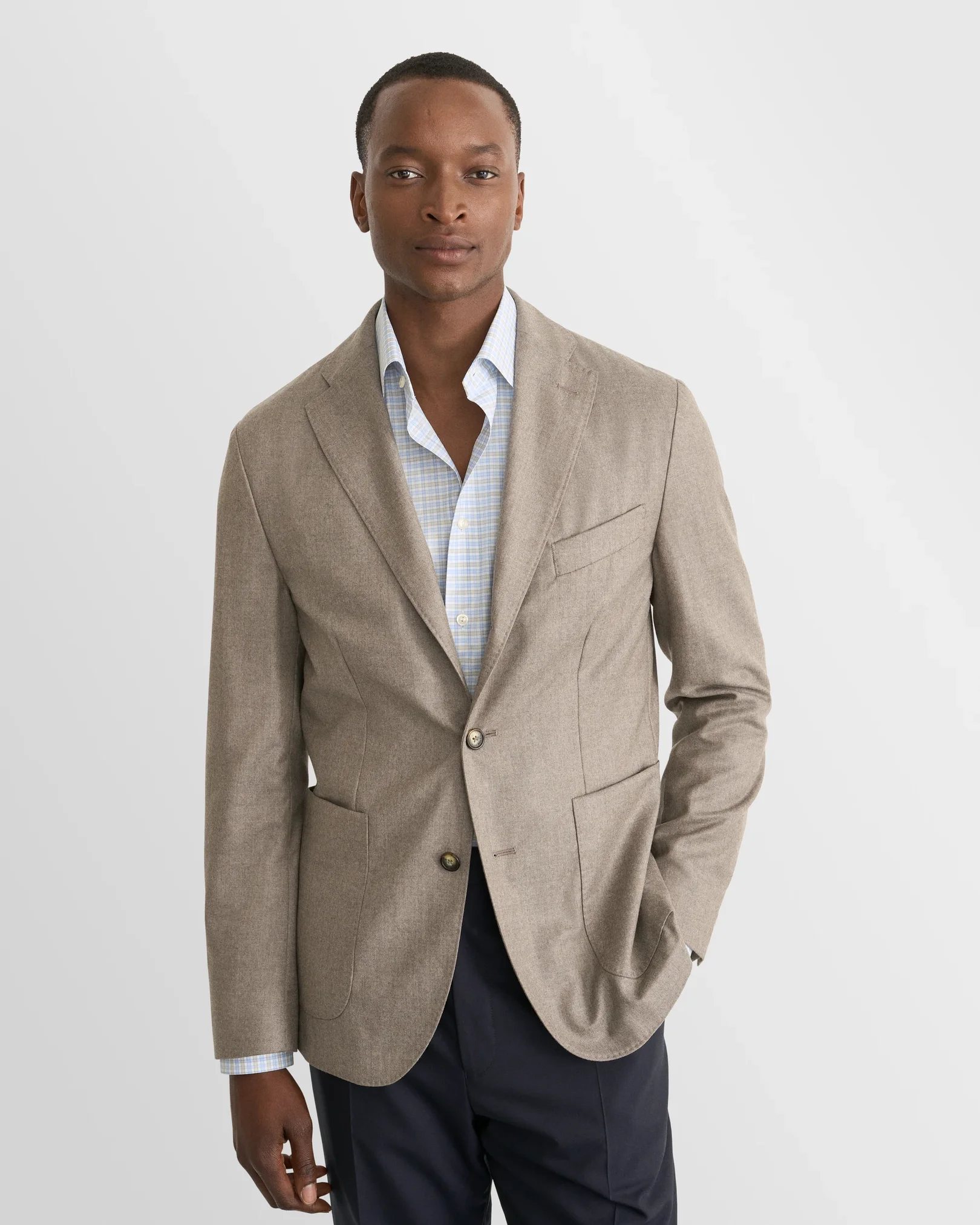 Eton - light green checked fine twill shirt