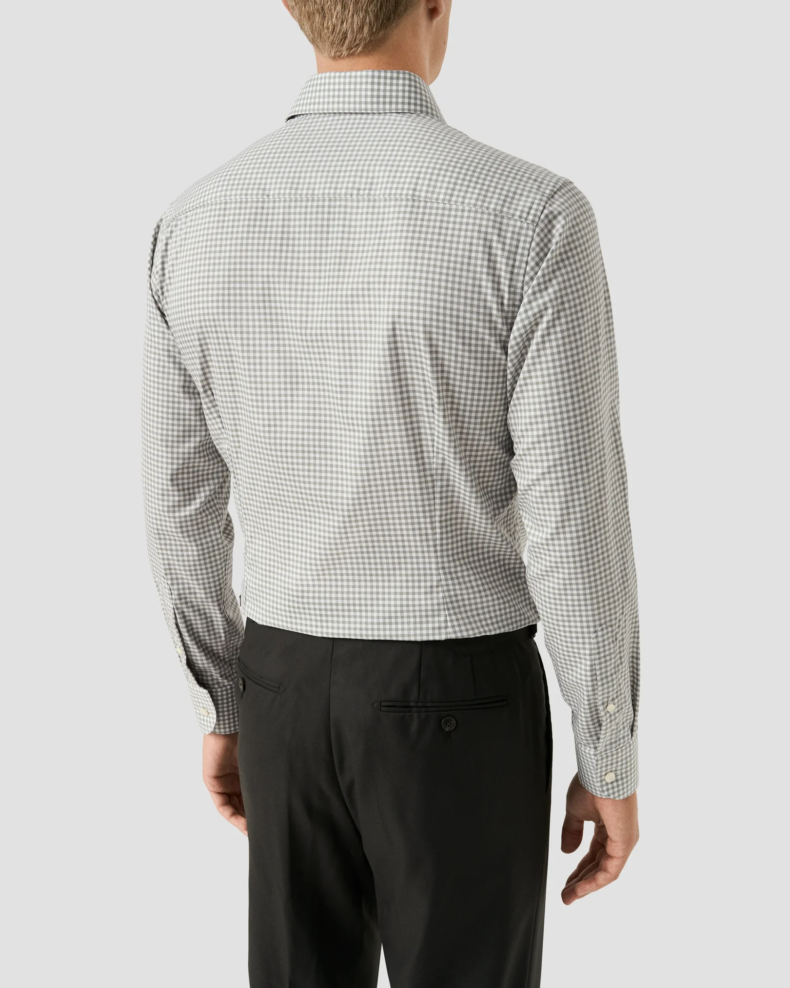 Eton - mid green check melange twill shirt