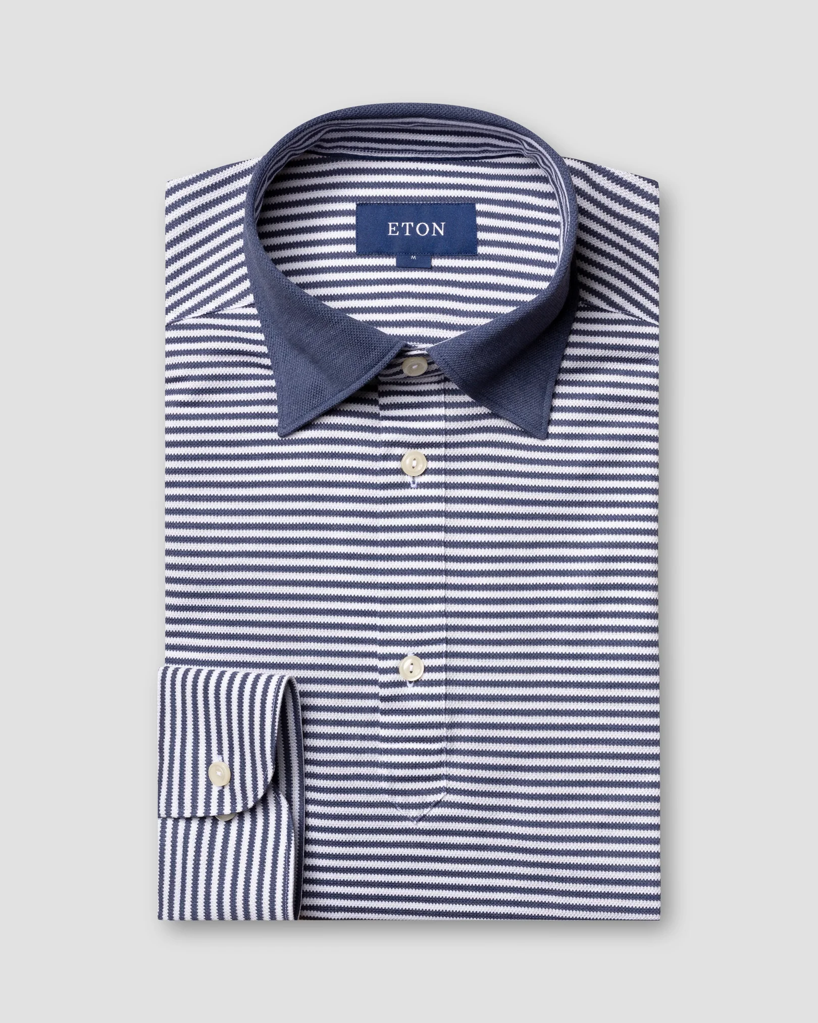 Eton - navy striped polo shirt long sleeved